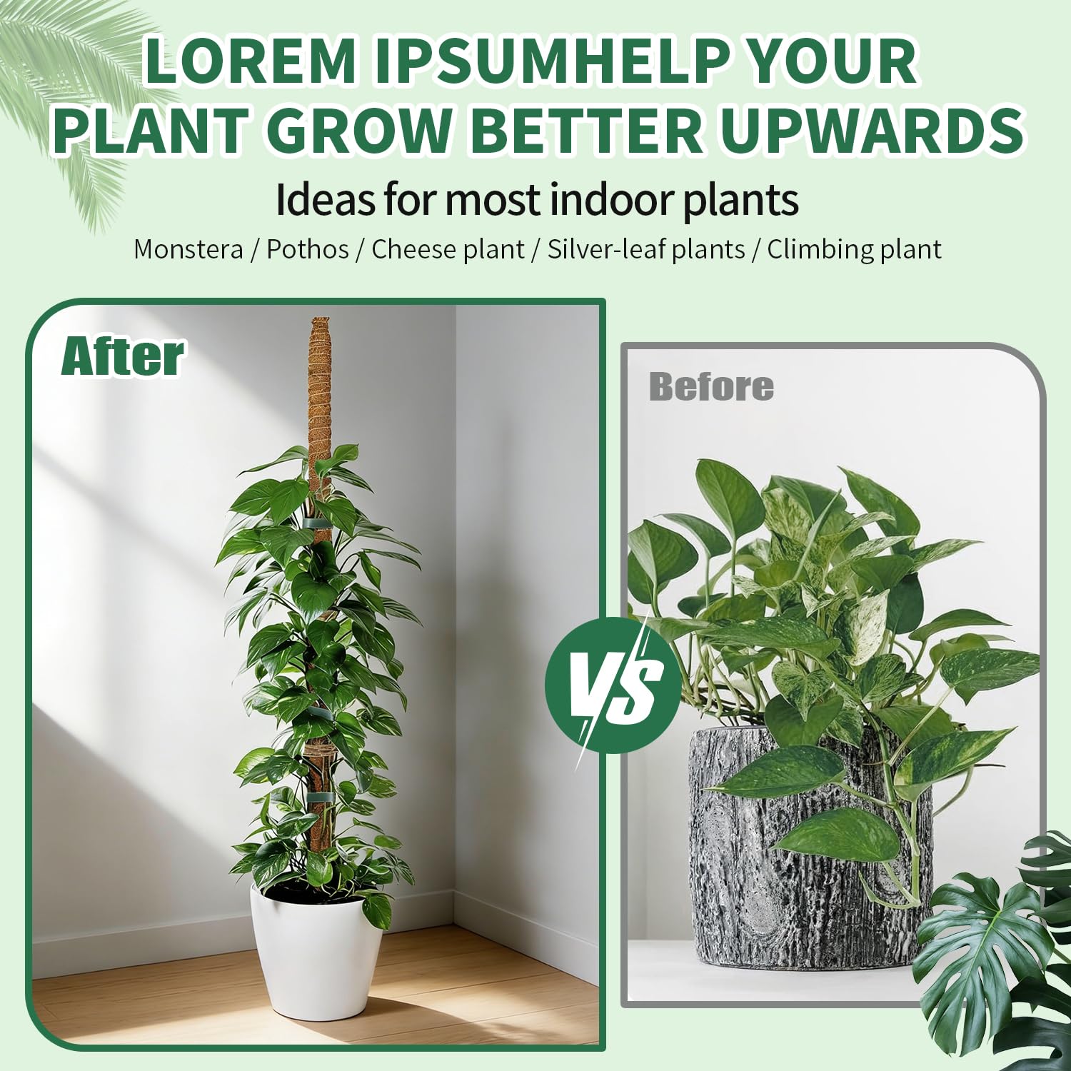 tutores para Plantas,Juego de 4 Postes de Musgo de 32 cm + 1 Poste de Soporte de Musgo Flexible de 100 cm, Postes Apilables para Plantas Trepadoras de Interior, Hiedra y Pothos