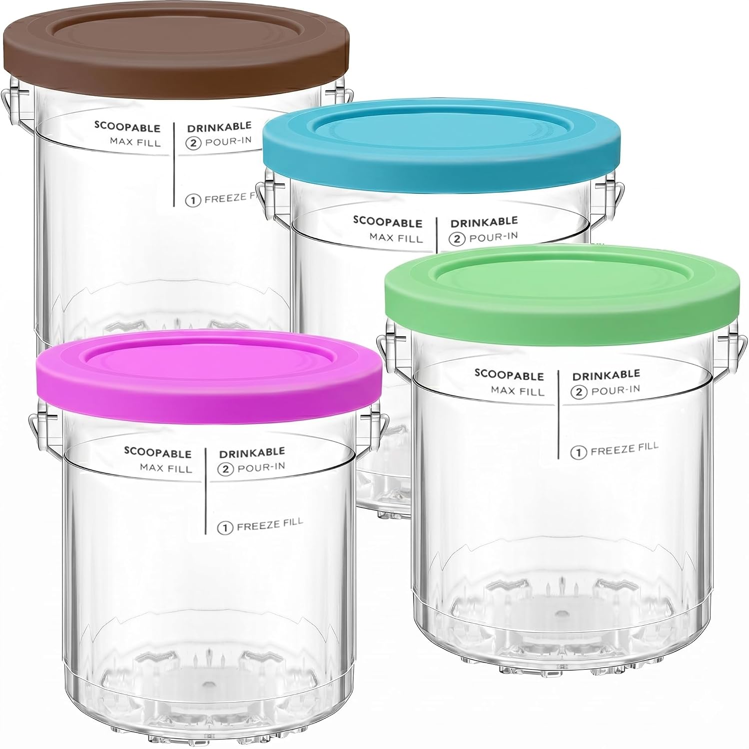 Replacement for Ninja Creami Deluxe (4 Pack, 24oz), XL Cups with Lids Compatible with NC501 & NC500 Series 11-in-1 Deluxe Ice Cream Maker,Purple/Brown/Green/Blue
