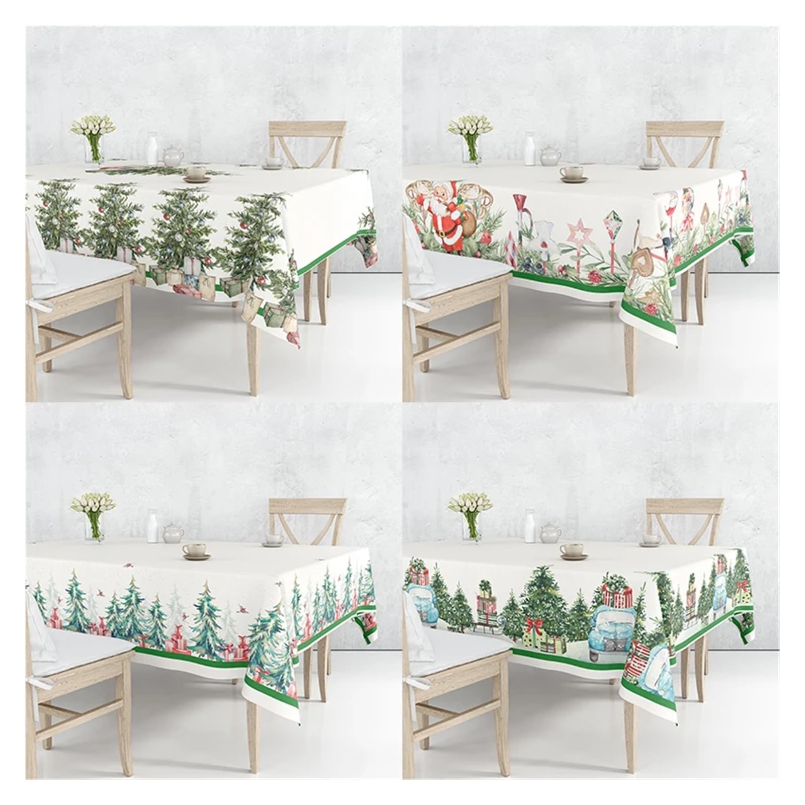 Mantel de Navidad Árboles de Navidad Poinsettia muñeco Nieve pájaro Lino Mantel Decorativo Cubierta Mesa a Prueba Polvo(01,140 * 200cm)
