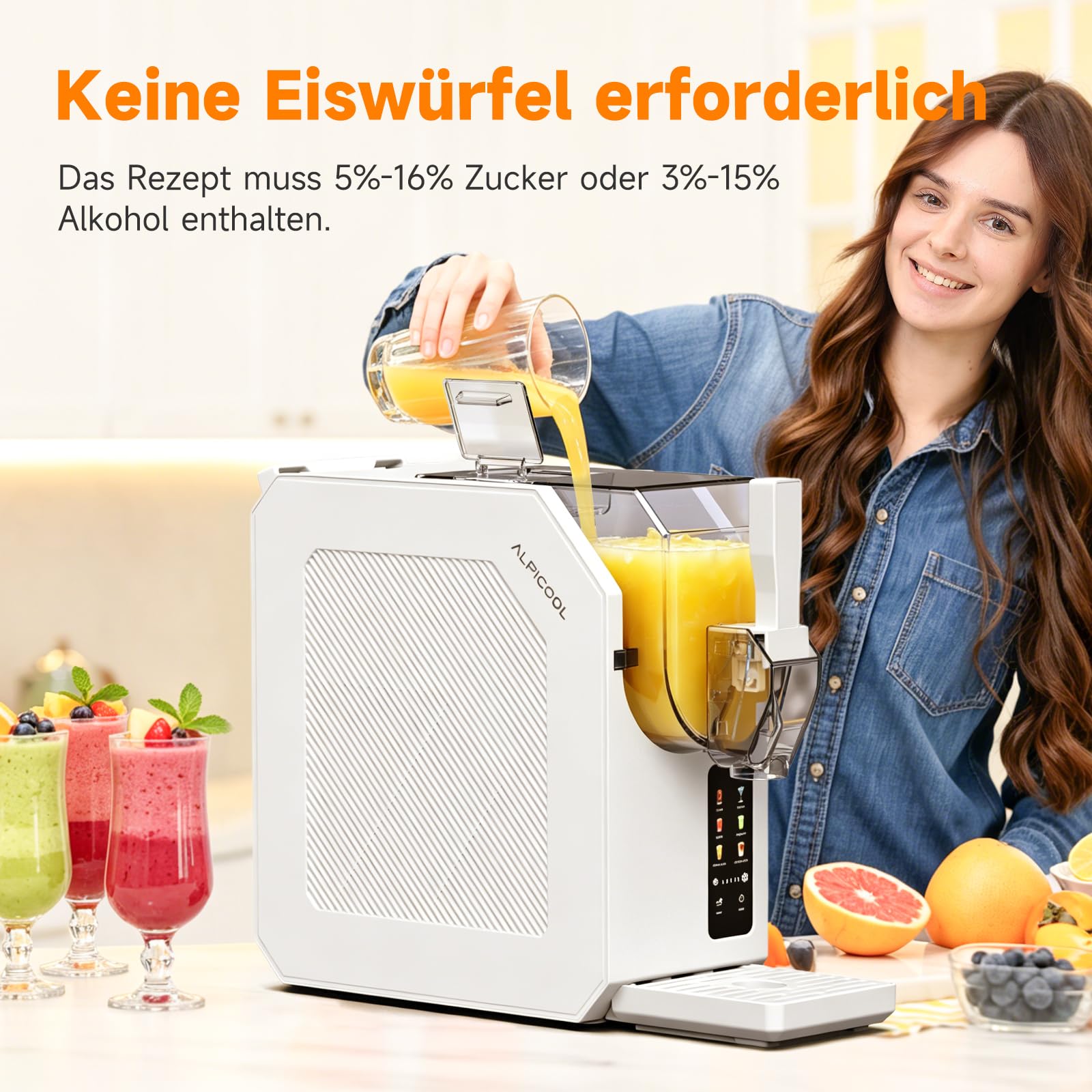 ALPICOOL Slush Maschine, 1.9L Slush Ice Maker für zu Hause, 6 Smarten Programma, für Slush, Eis-Cocktails, Frappés, Milchshakes, Turbo Freeze & Automatische Reinigung, kein Eis erforderlich, Weiß
