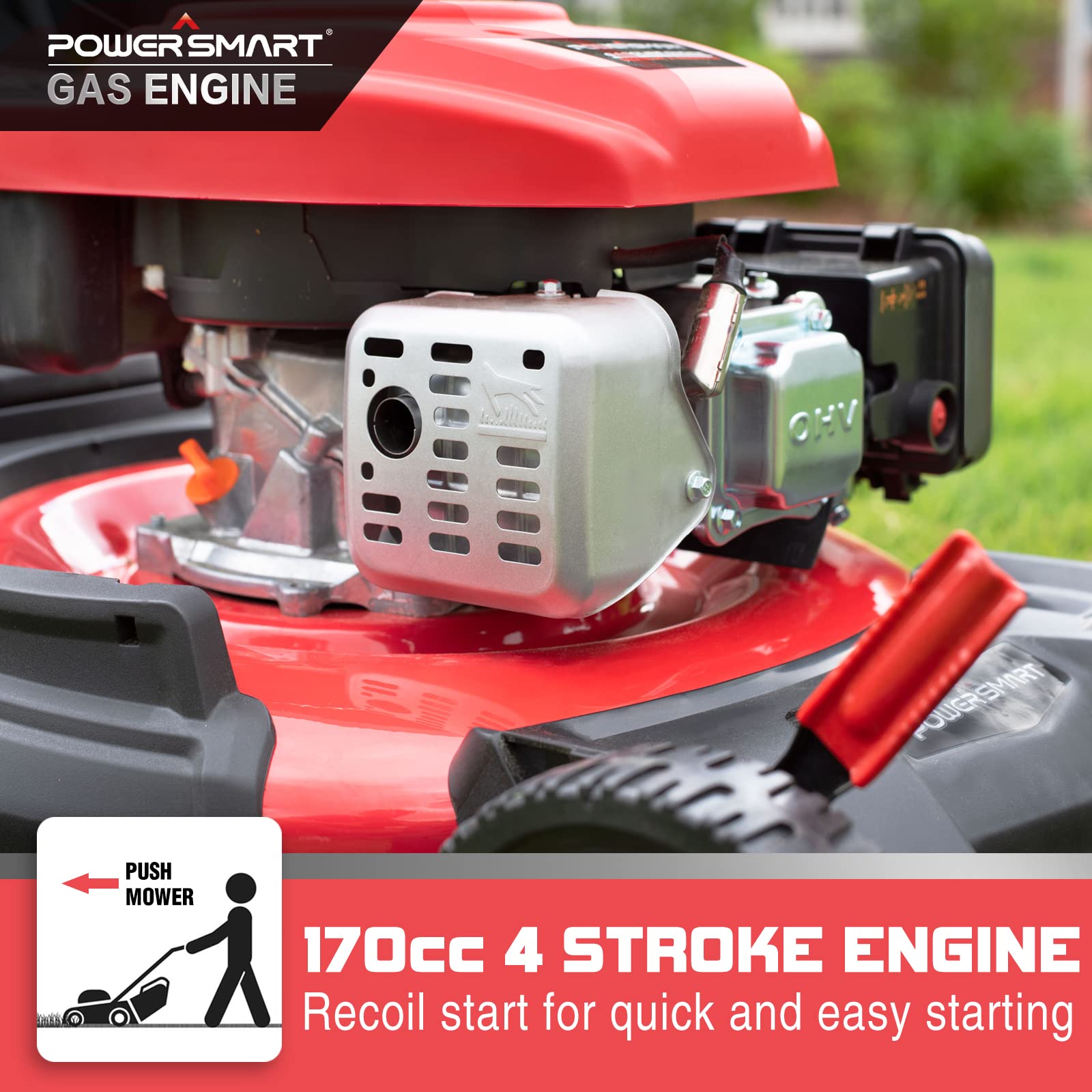 Buy PowerSmart Push Lawn Mower Gas Powered with Bagger 21 Inch, 3 in