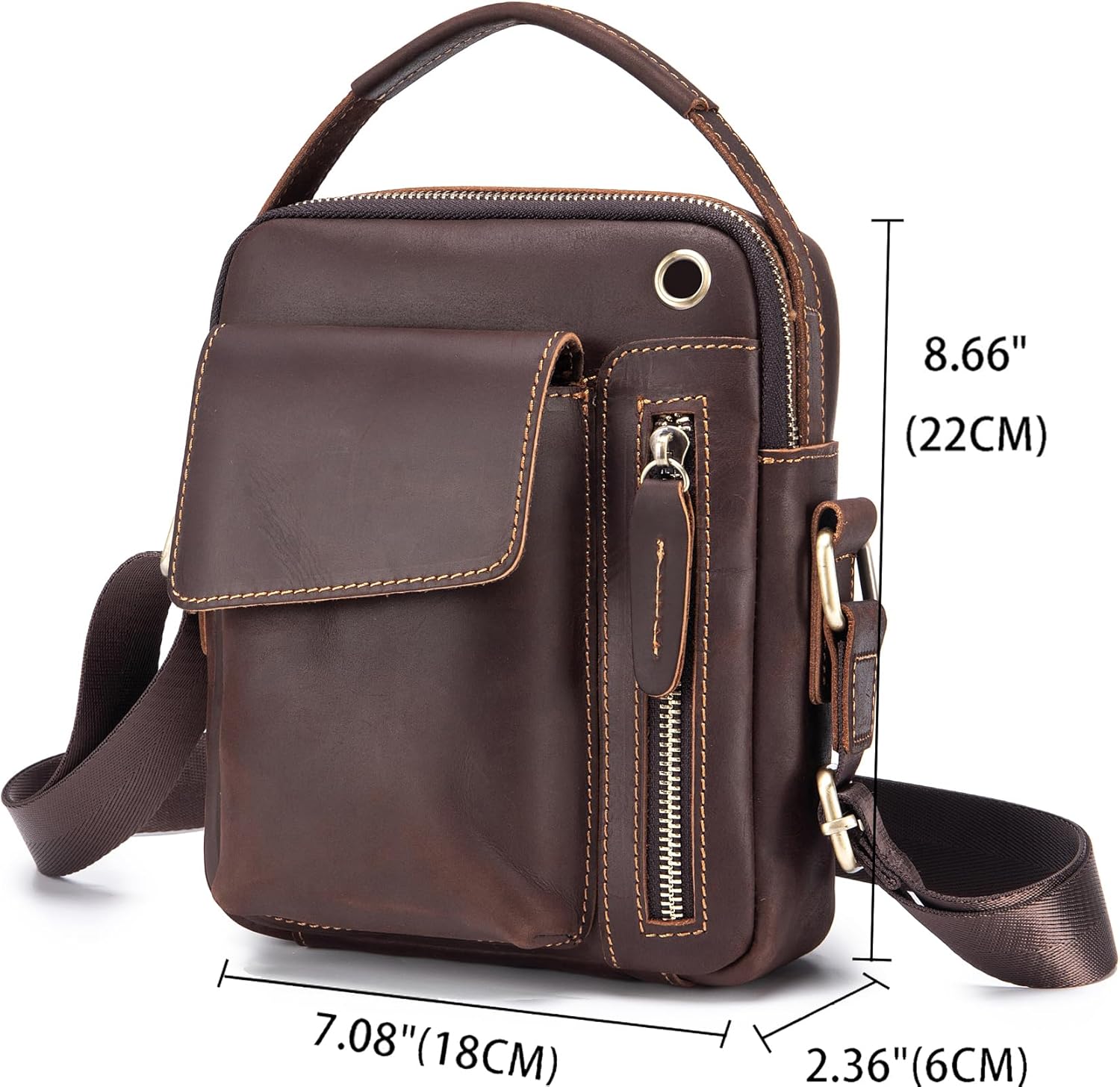 KPYWZER Genuine Leather Shoulder Bag Small Men Messenger Pack Handbag Sling Crossbody Bag Man Purse for Business