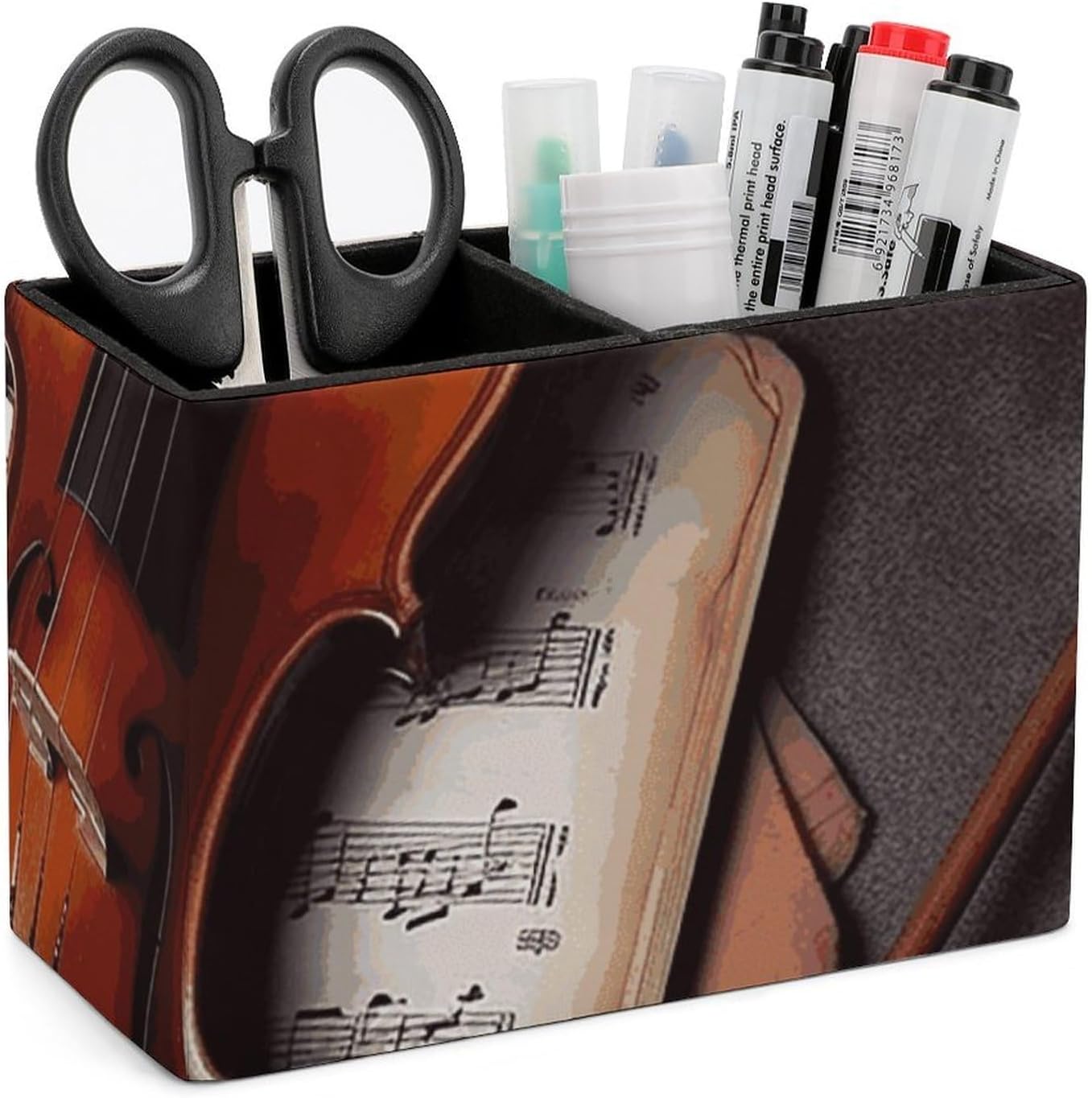 Premium PU Violin Sheet MusicLeather Pen Holder Desk Organizer with Felt Lining Minimalist Design for Office Home School Gift 5.9x2.8x4.3in