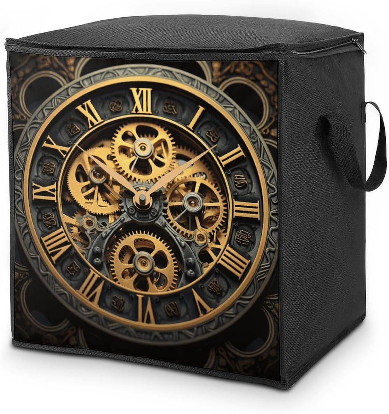 Portable Quilt Storage Bag,Clock Gear Printed Foldable Wardrobe Storage Box Foldable Storage Bag with Lids And Handle Large Clothing Storage Bag for Comforters Clothes Blankets Pillows