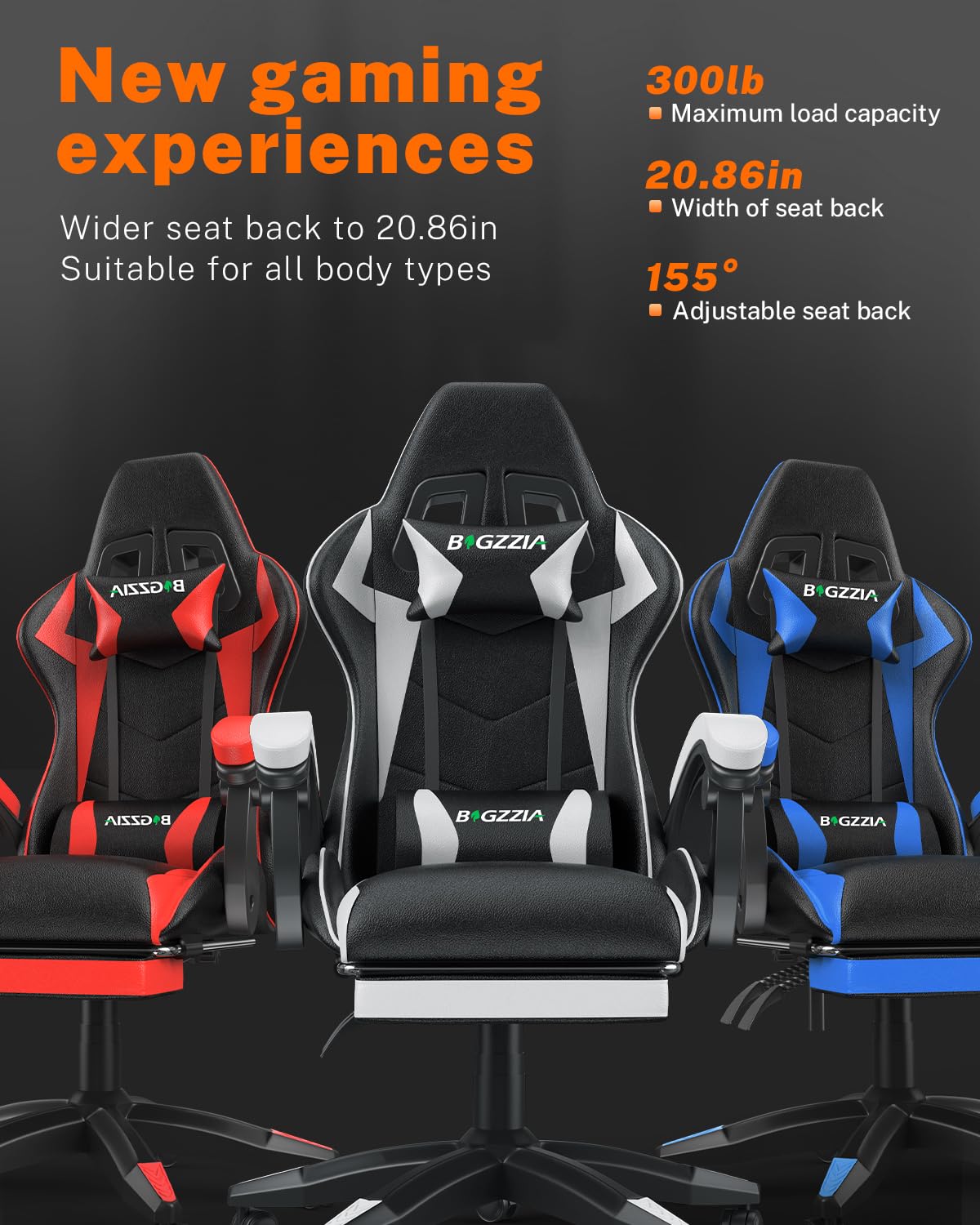Racingreat Sedia da gaming, ergonomica, per gamer, con cuscino lombare e poggiatesta, regolabile in altezza, sedia per computer, per ufficio, per adulti, ragazze e ragazzi (Con poggiapiedi,Bianco