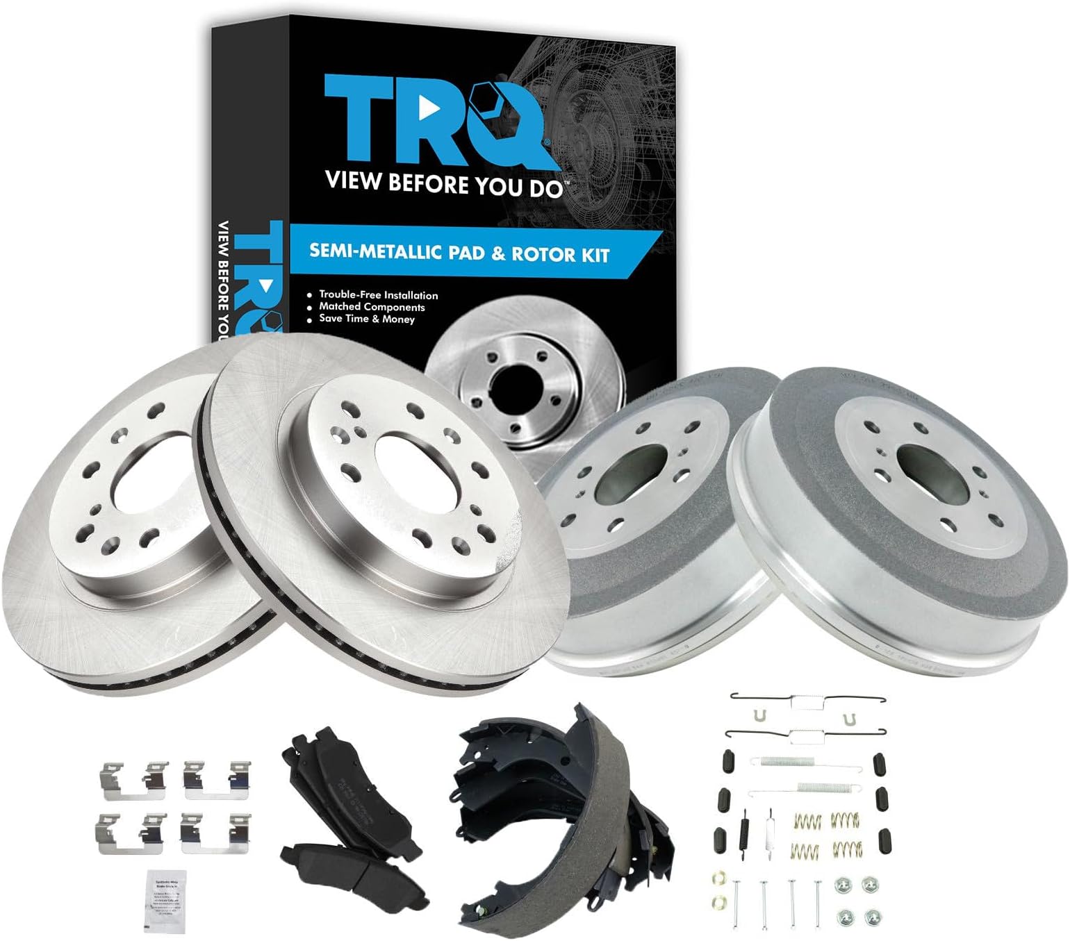 Front and Rear Brake Pad & Rotor,Shoe & Drum Kit Semi-Metallic Compatible with 2009-2013 Chevrolet Silverado 1500 GMC Sierra 1500