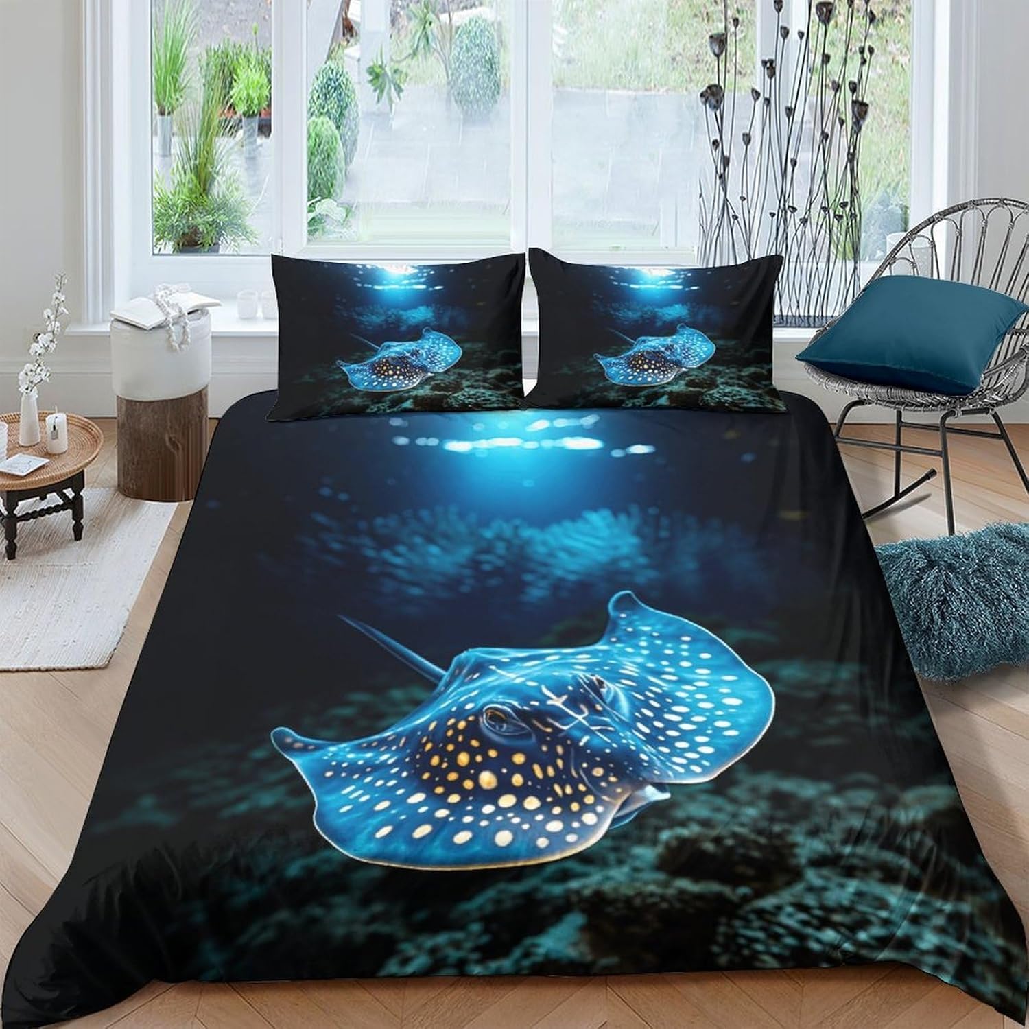 Housse de Couette 200x220 Animaux Marins Imprimée 3D Parure de Lit Microfibre Doux