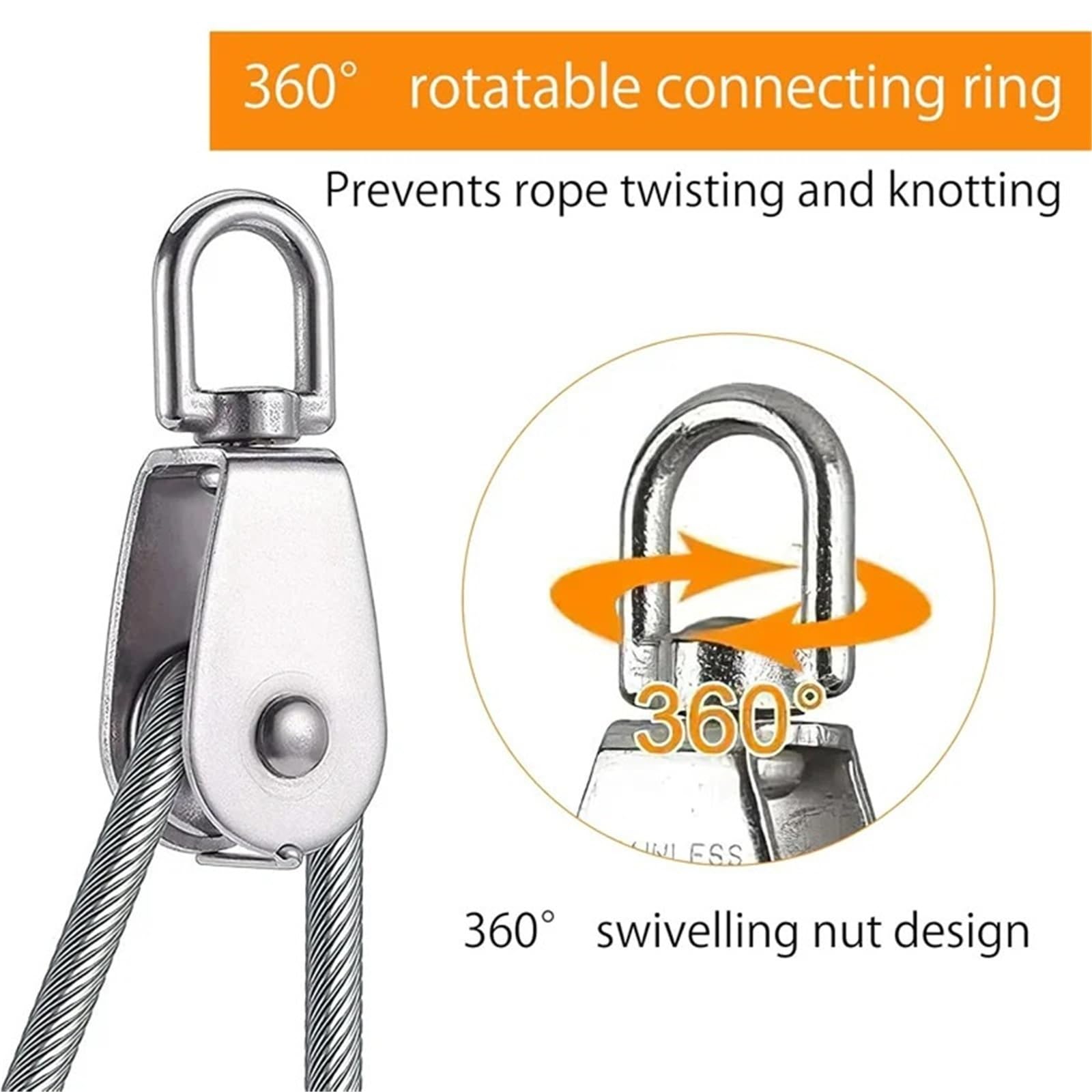 Pulegge In Acciaio Inossidabile M15 In Acciaio Inox Singola Puleggia Girevole Fune Gru di Sollevamento Blocco Gancio Singolo Appeso Filo Traino Ruota(10PCS)