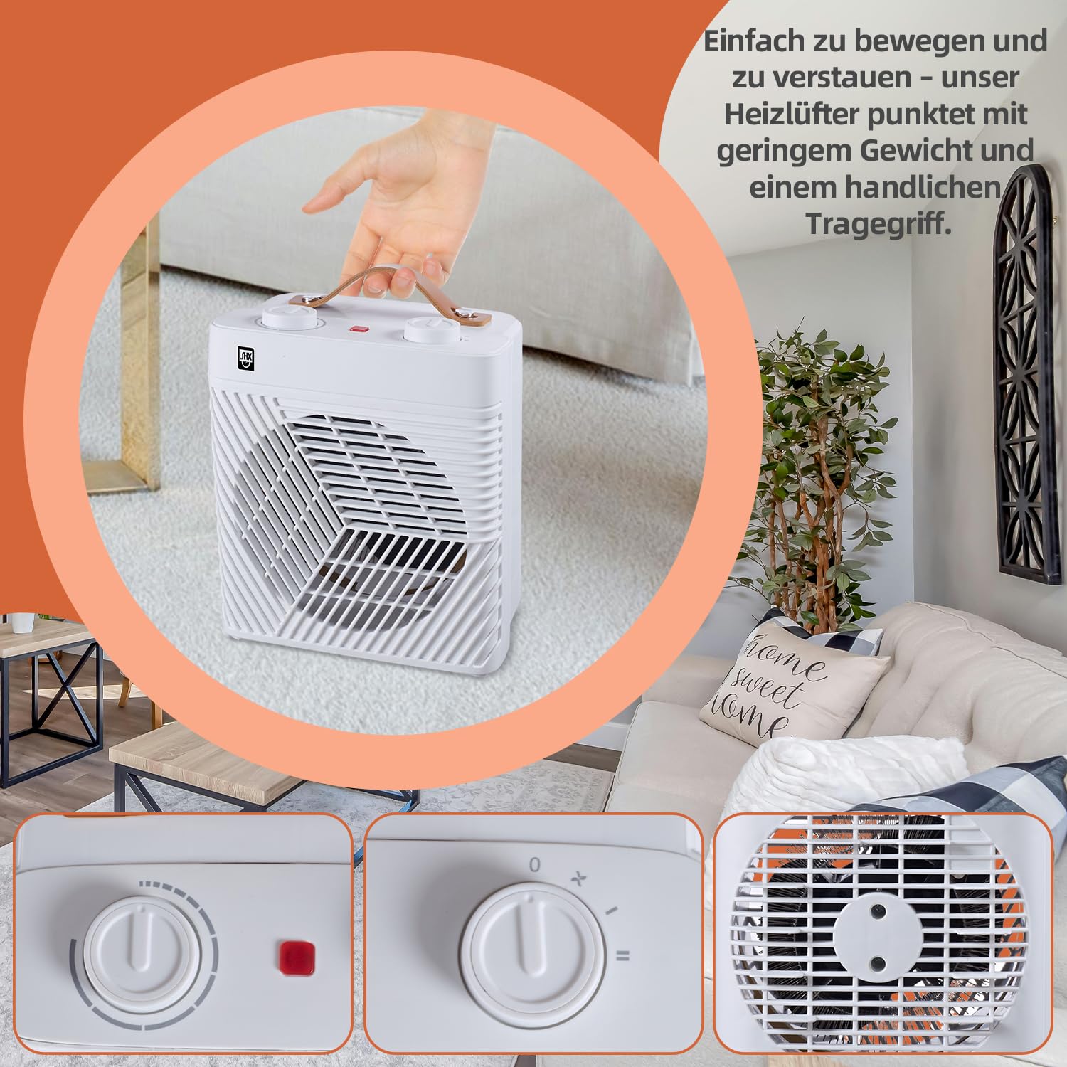 Termoventilatore con termostato, 2000 W, SHXHL20ST, piccolo e maneggevole, portatile, protezione contro il ribaltamento e il surriscaldamento