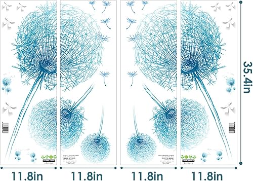 Miniatura 2 de Calcomanías de pared de mariposa Taraxacum azules, murales de PVC extraíbles, calcomanías de pared florales, decoración decorativa de despegar y