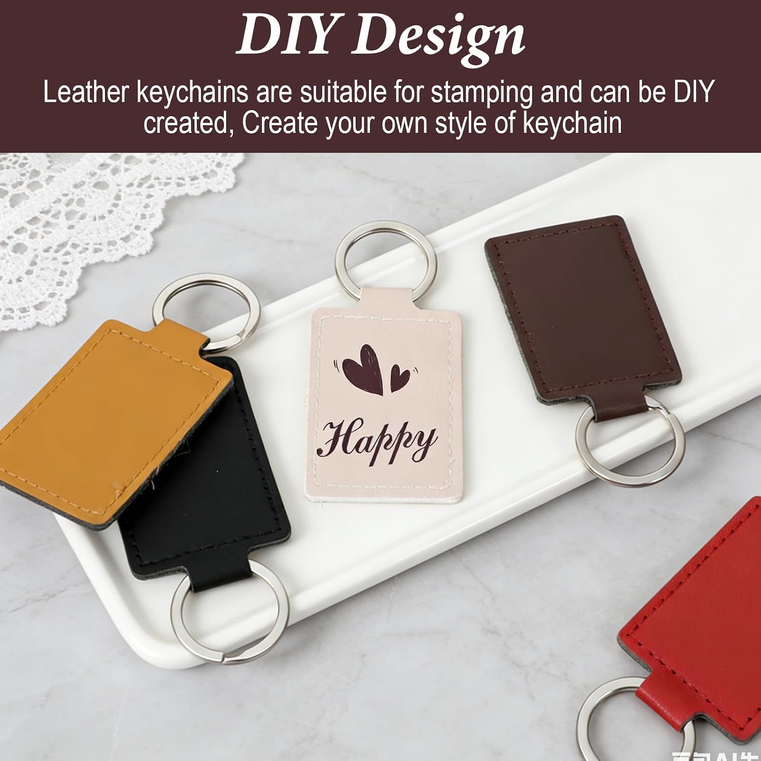 30 Pcs Leather Keychains Bulk, 5 Colors Rectangular Leather Keychain Blanks Engraving Blanks Key Rings for DIY Key Chains Crafts Pet Tags Stamping Leather Working