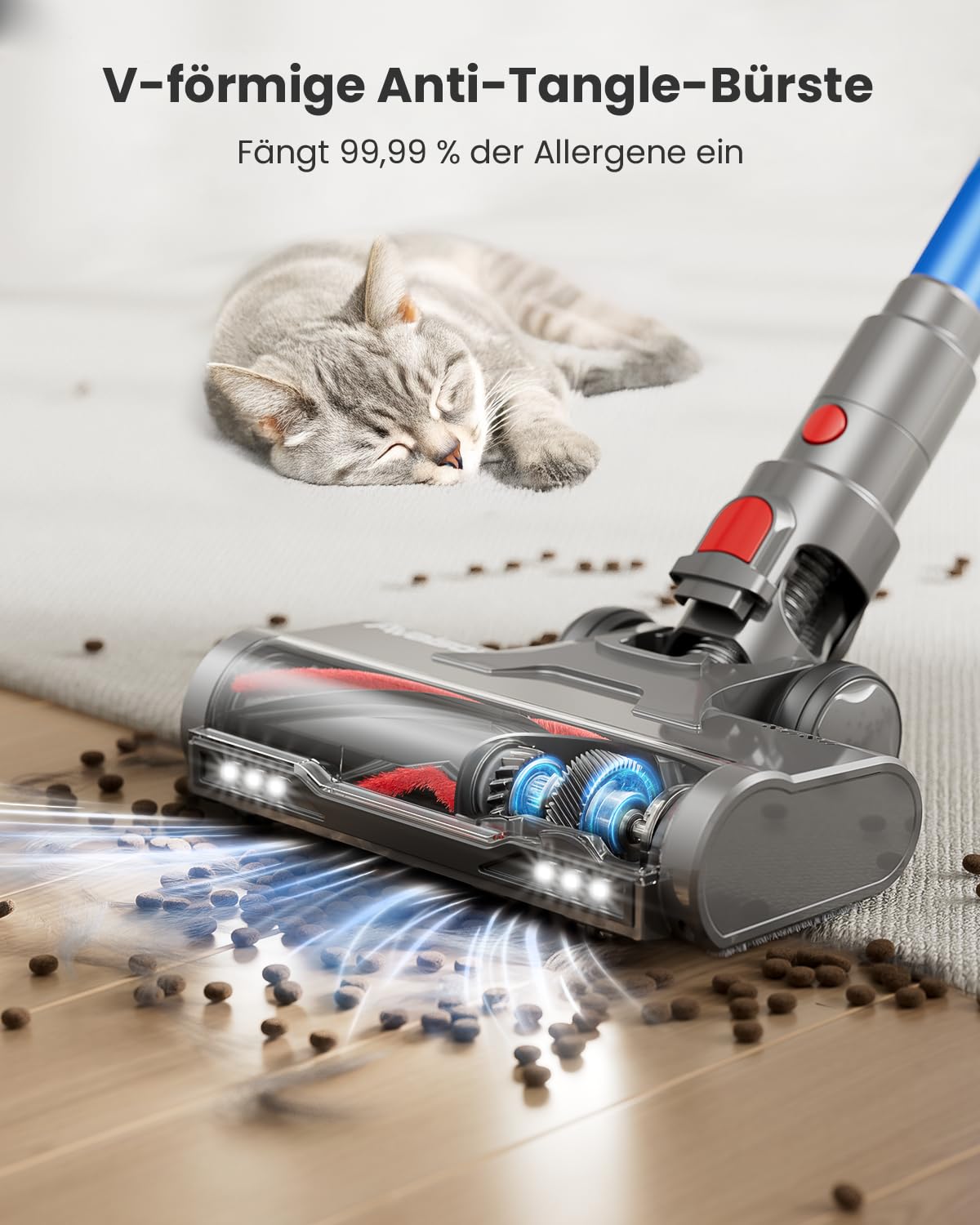Akku Staubsauger 50000Pa/600W/65Min，Staubsauger Kabellos 1,8L mit OLED-Display, Mit Staubentfernungsfunktion, Selbststehender, Verwicklungsfreier Bürstenkopf,für Tierhaare/Teppiche/Hartböden/Auto