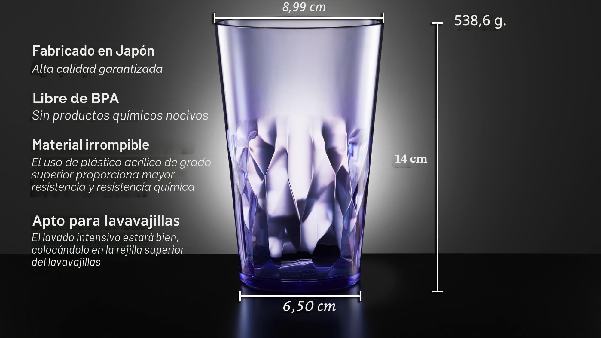 SCANDINOVIA – Juego de 6 vasos grandes irrompibles de 560 ml – Fabricados en Japón – Plástico acrílico premium – Vasos reutilizables para agua – Apilables y aptos para lavavajillas