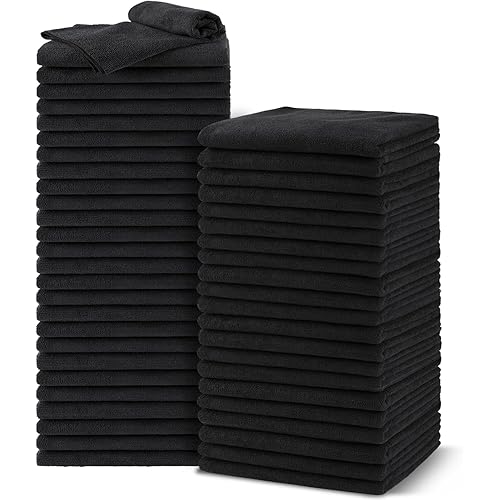Salon Towels 48 Pack, Microfiber Barber Towel Bulk,(16x29 inches) Fast Drying Hair Towels Super Soft Black Hnad Towels for Gym, Salon, Bath, Spa Use and Home Hair Care(Not Bleach Proof)