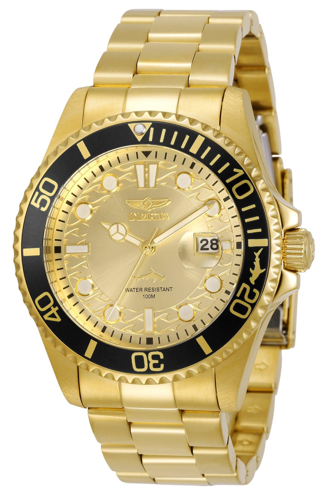 INVICTAPro Diver, Reloj de cuarzo para hombre de acero inoxidable, 43 mm, Oro / Negro