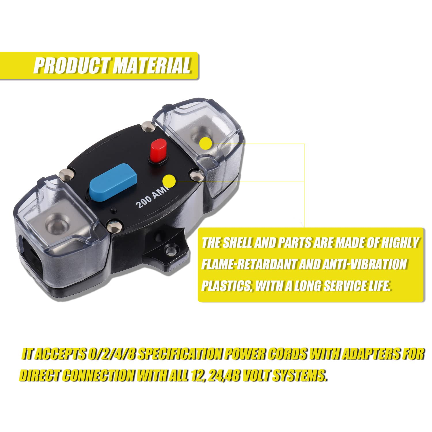 200A 12-48 Volt DC auto-recupero interruttore con pulsante di ripristino manuale per Rv Marine Boat (200Amp)
