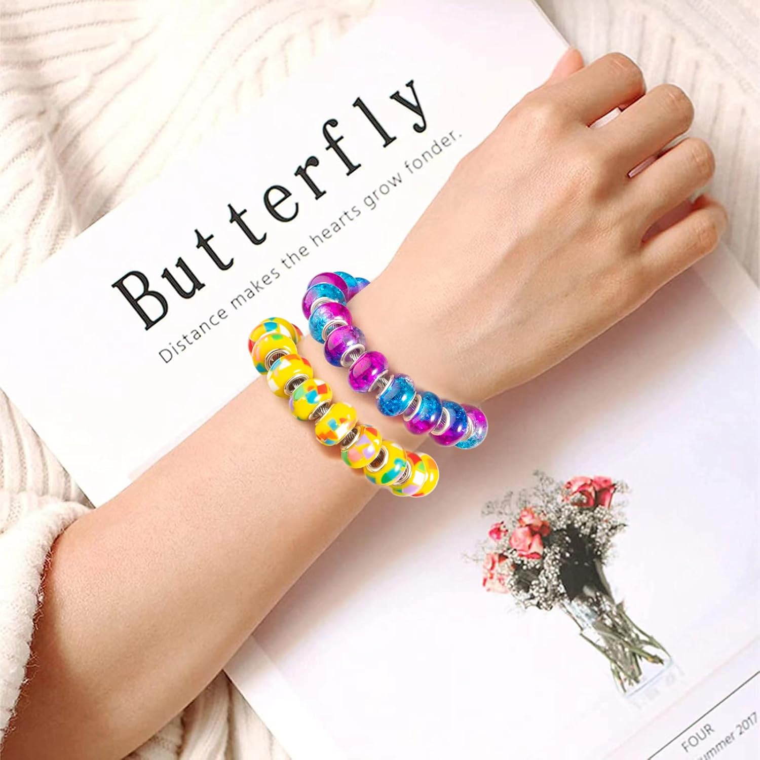 300 Pcs European Large Hole Beads, Zyehxed Assorted European Craft Beads Mixed Color Rhinestone Lampwork Beads Large Hole Spacer Beads for DIY Charms Bracelet Necklace Earring Jewelry Making Supplies - Image 5