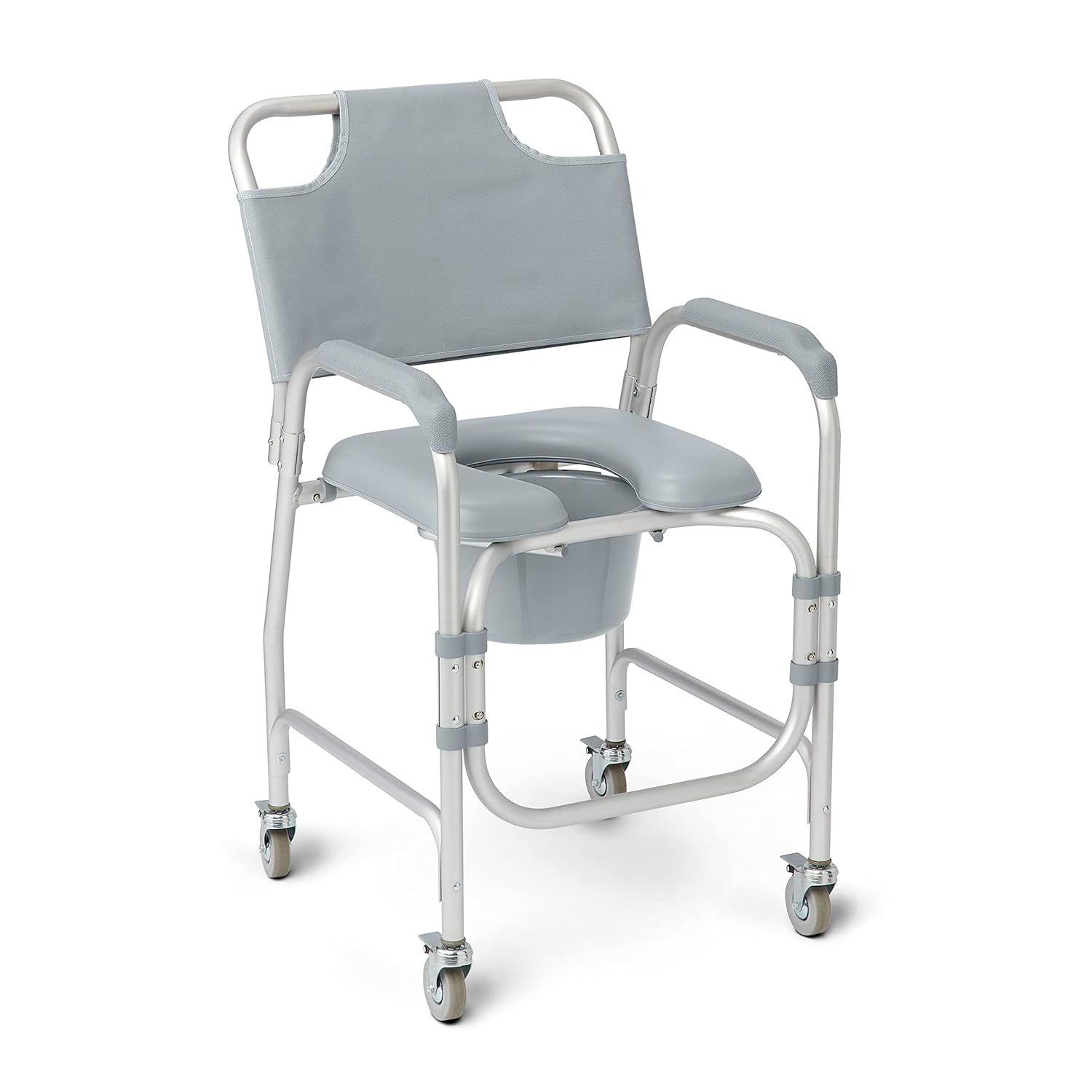 Medline Aluminum Padded Shower Chair Commode with 4 Locking