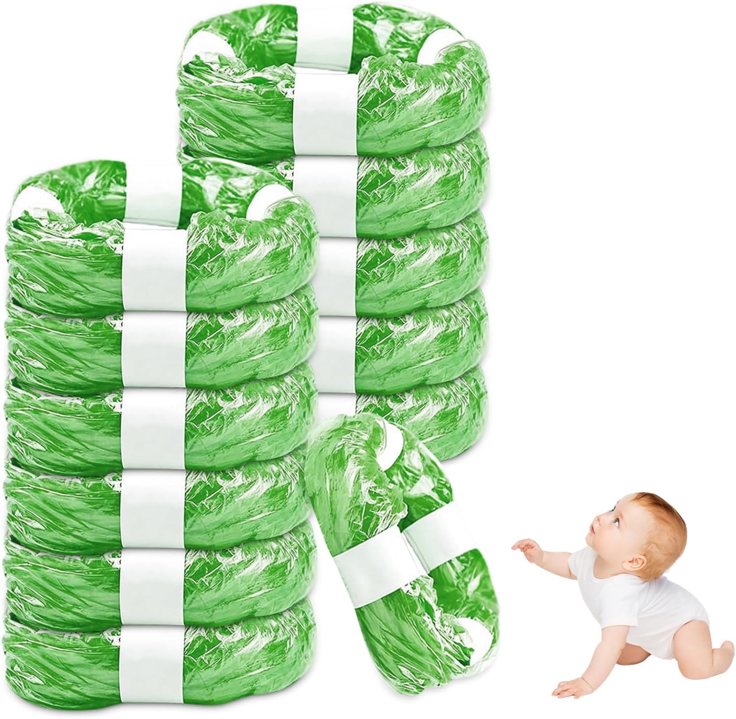 12 Pack Nappy Bin Refill, vacvad 4.5m Diaper Bin Pail Disposal Bags, Nappy Bin liners Replacement for Tommee Tippee Angelcare Nappy Bin Refills, Litter Genie, Diaper Genie, Littycat (Green)