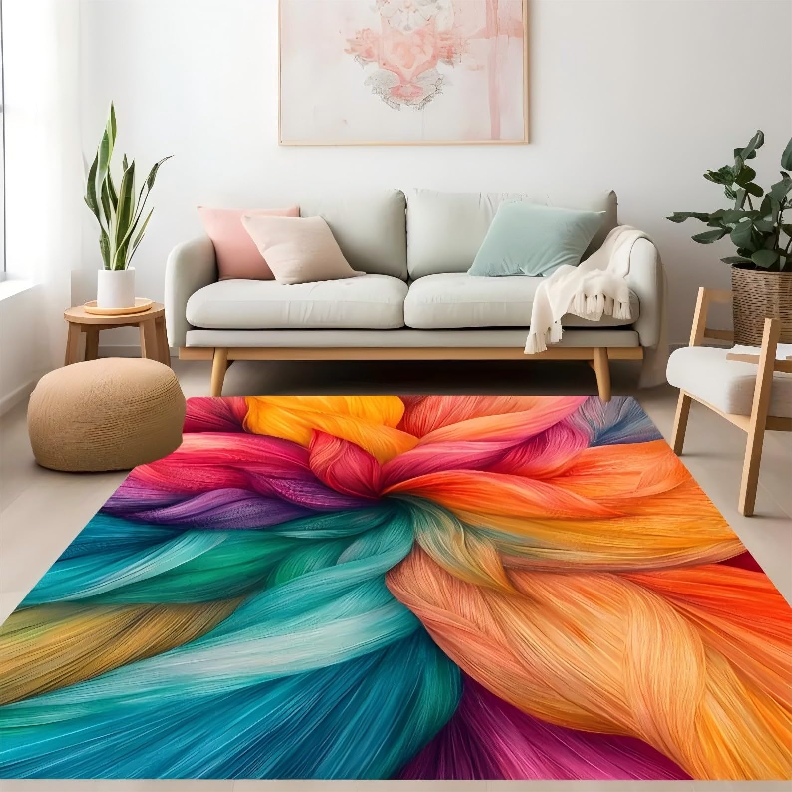 Moderner, 160x230cm Farbenfroher Abstrakter Teppich Mit 3D Blumenmuster für Wohnzimmer, Weicher, Rutschfester und Waschbarer Großer Teppich für Schlafzimmer, Wohnzimmer und Badezimmer