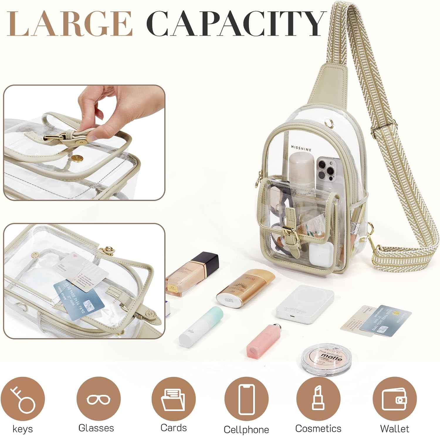 Missnine Clear Bag for Stadium Events Clear Sling Bag Fanny Pack Crossbody Purse for Sport Concert with Side Mesh Pocket - Image 4