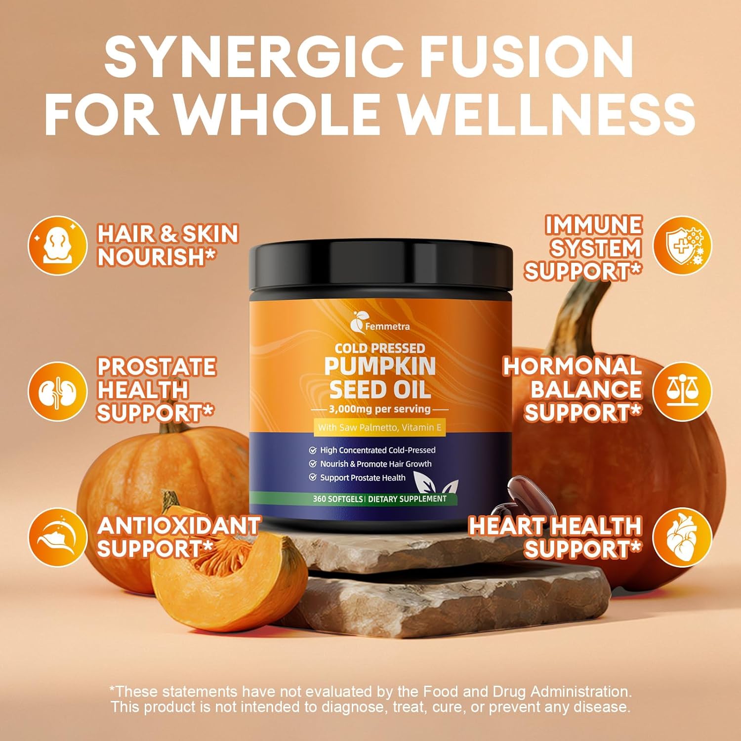 Pumpkin Seed Oil with Saw Palmetto Capsules, High Concentrated Pumpkin Seeds Oil Supplement, Cold Pressed, Supports Hair, Urinary, Bladder & Prostate Health, Vegan, Non-GMO, 360 Softgels