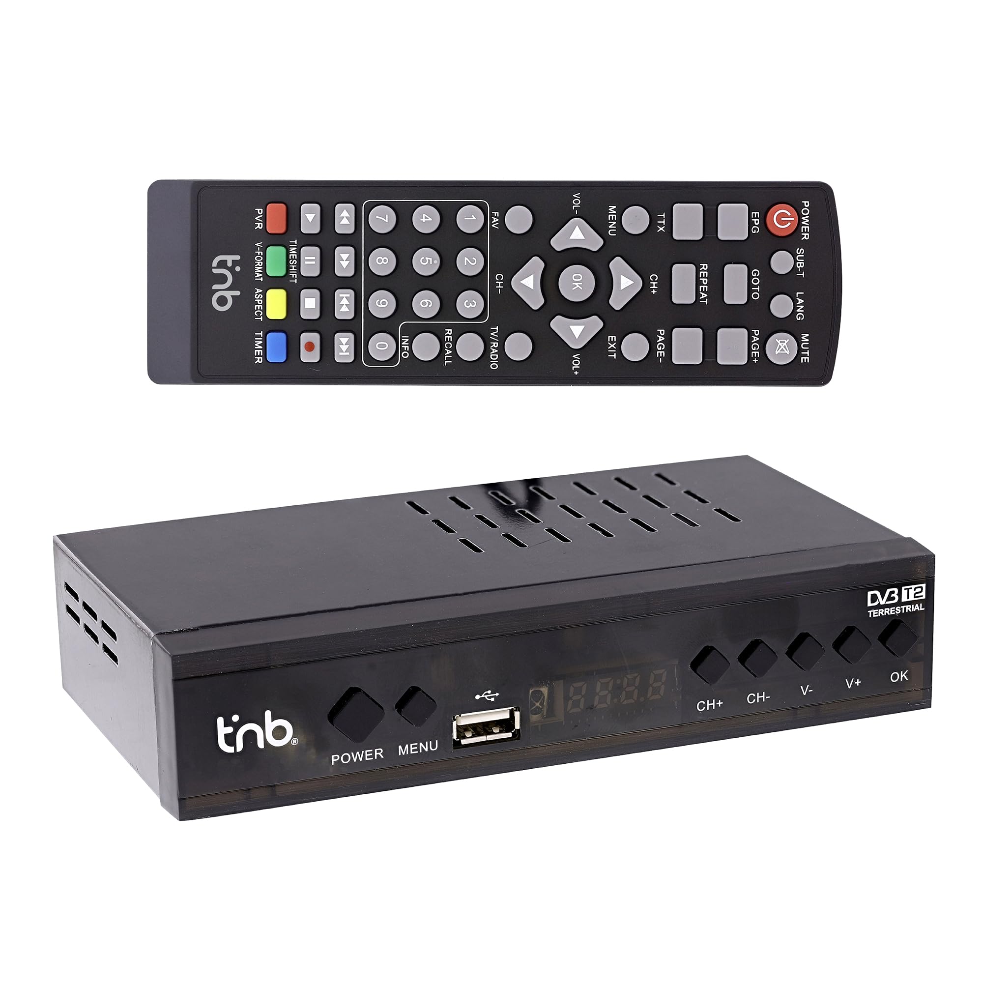T'nB - Decodificador TNT2 Full HD con Búsqueda Automática/Manual, HDMI y Peritel, Grabación USB, Guía de TV de 7 días, Sonido Dolby Digital - Negro