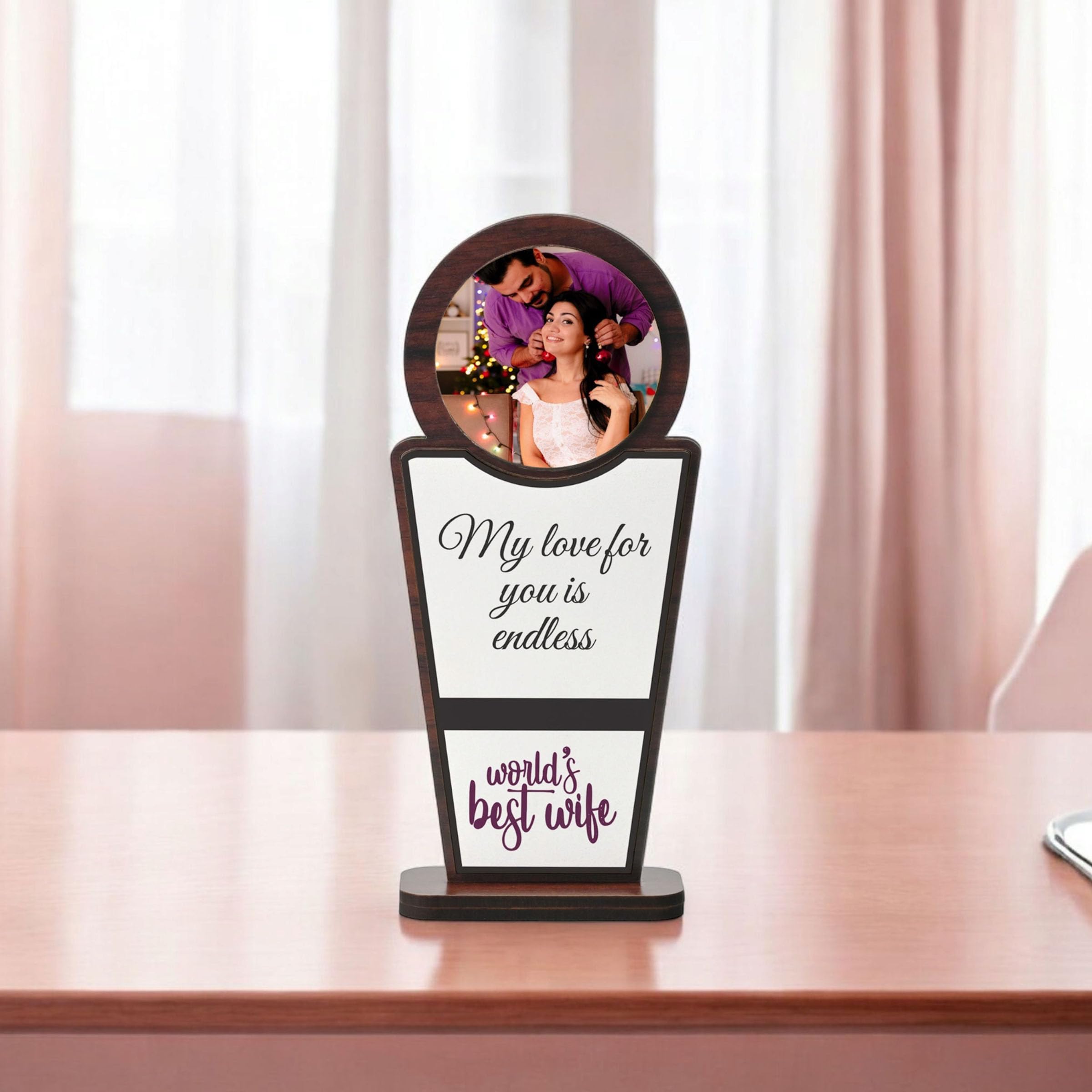 GKD Best Wife Personalized Wooden Trophy – Custom Photo Printed Memento Gift for Wife, Anniversary, Birthday, Valentine’s Day, Romantic Desk Decor (8 x 4 inches Best Wife)-picture-13