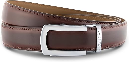 HALDEN BURLEY Brown Belt For Men Formal (Free Size Fits Up to 44 Inch Waist) Ratchet Straps, Unique Magnetic Auto-lock Buc...