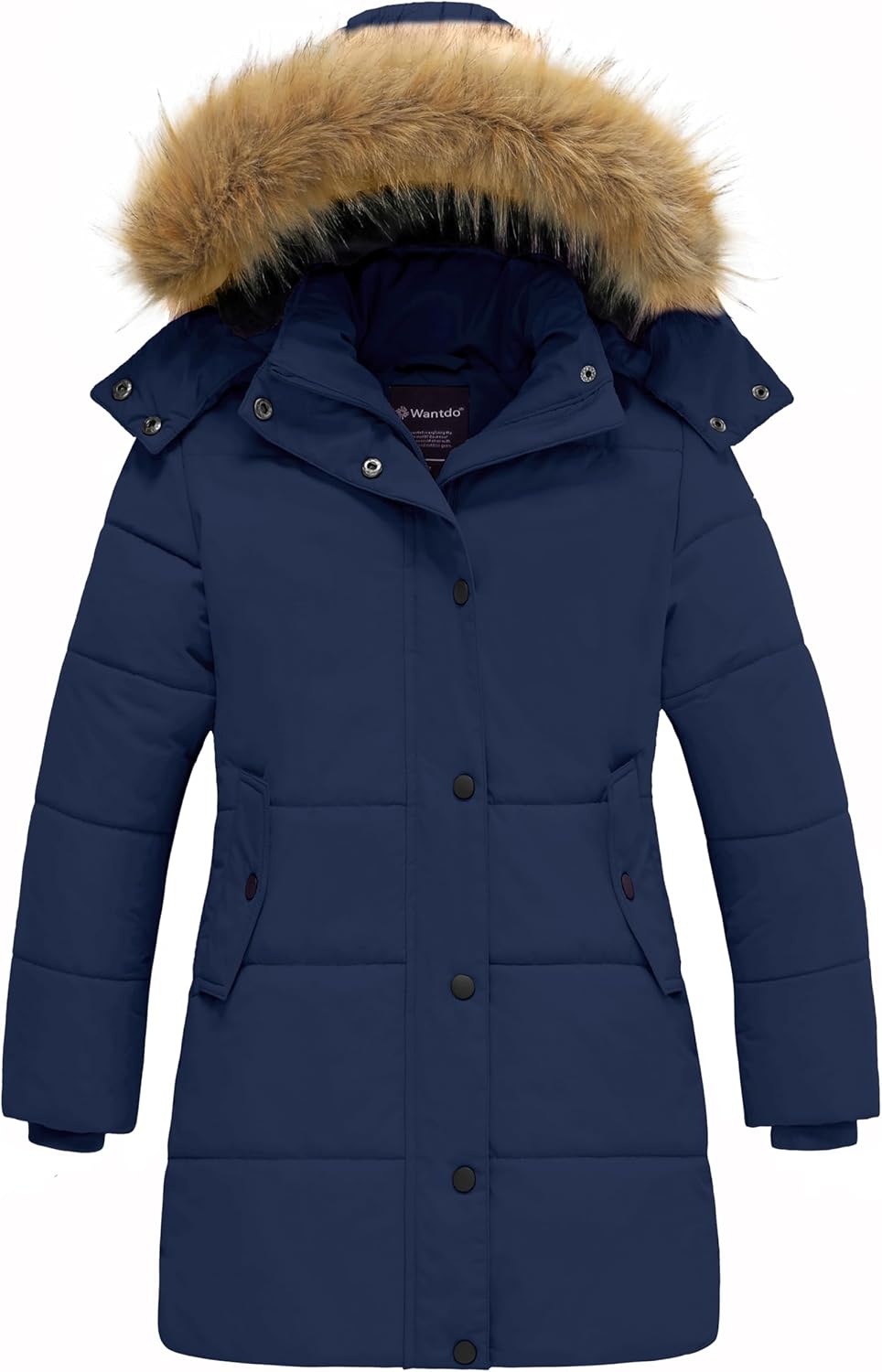 wantdo Girl's Winter Coat Long Puffer Jacket Fleece Parka with Hood Waterproof