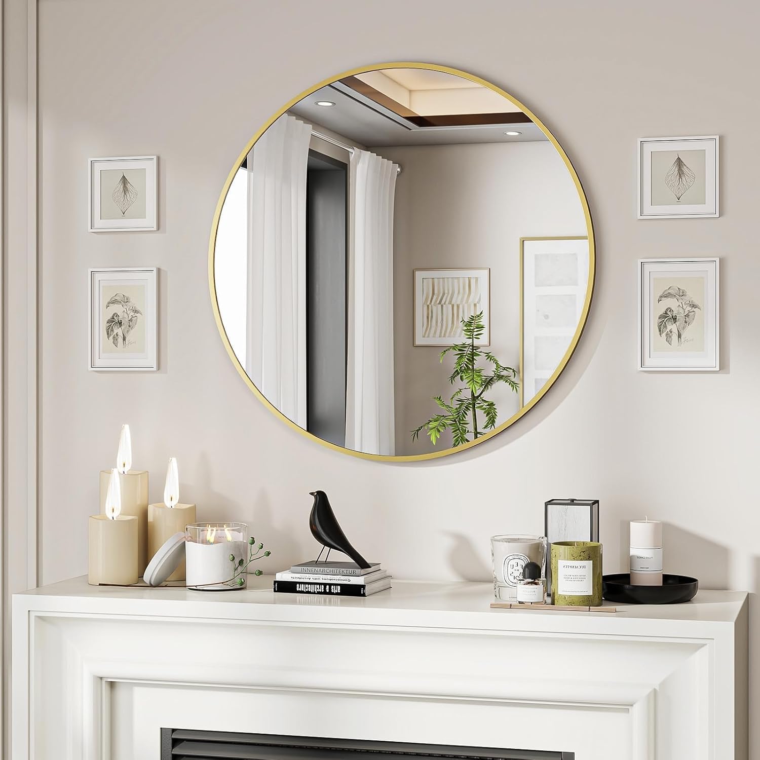Espejo Redondo 76 cm – Espejos de Pared Moderno con Marco de Aluminio, Espejos Decorativos de Pared para Baño, Dormitorio, Salón y Recibidor, Fácil de Colgar