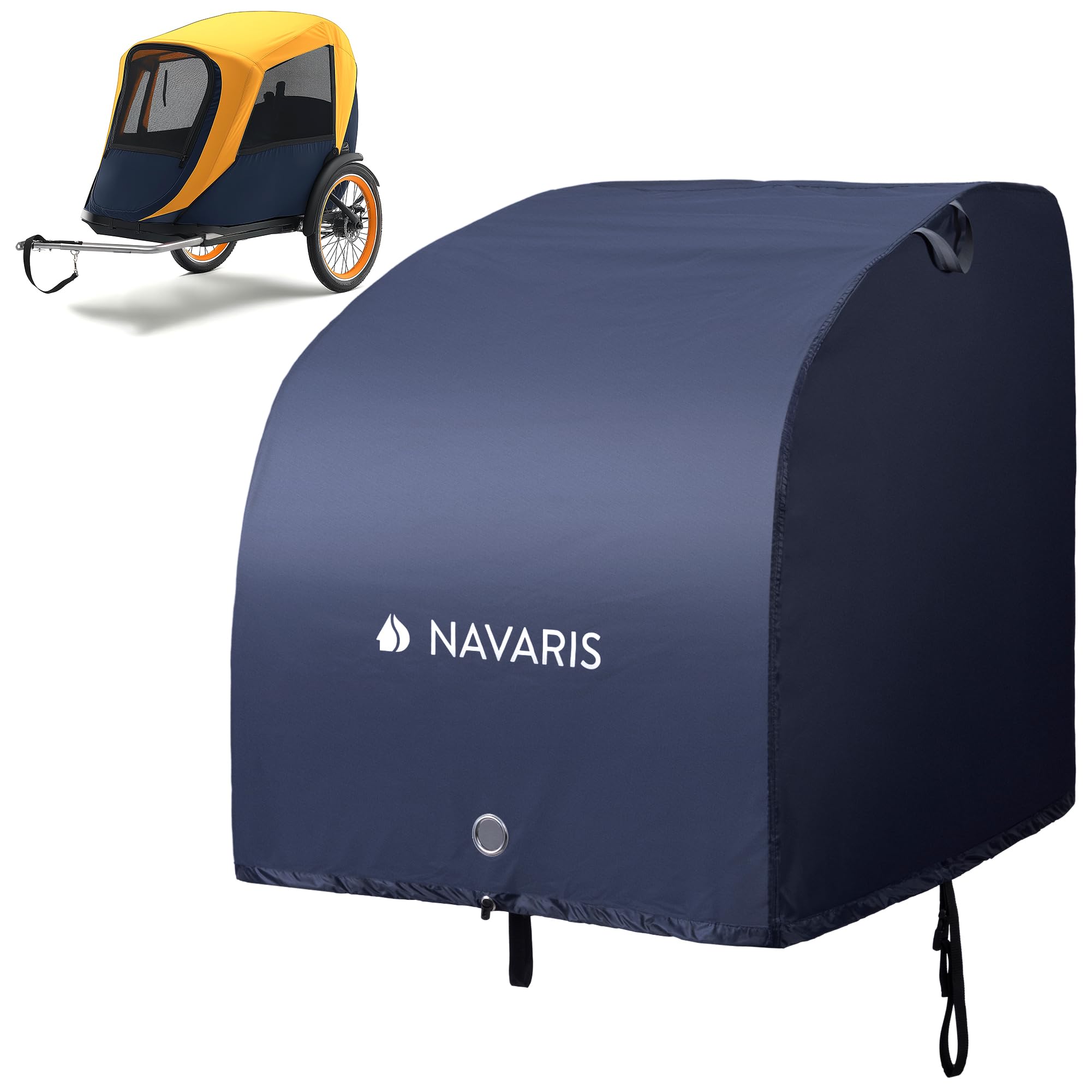 Navaris Navy Blue Bike Trailer Cover - Water-Resistant 210D Polyester Outdoor Cycle Bicycle Trailer Covers - Road Mountain Bike Tent Accessories For Outside Storage - Adjustable Fit - Navy
