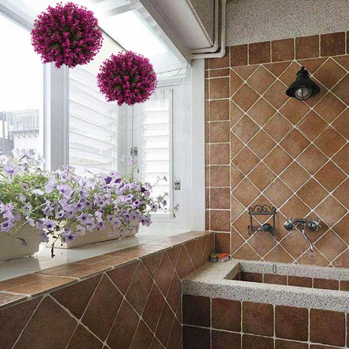 KUYYFDS Artificial Plants, Artificial Plant Topiary Ball Green Hanging Faux Boxwood Ball Decorative Fake Plant for Home Decor 35cm Purple