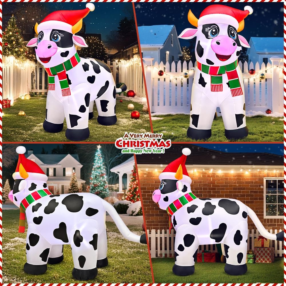 5.6FT Christmas Inflatables Outdoor Decorations Inflatable Cow Farm Animals, Built in LED Lights Blow up Yard Decorations for Xmas Holiday Party Indoor Garden Lawn Décor