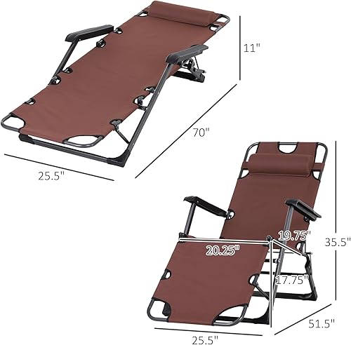 Miniatura 7 de Outsunny Tumbona plegable para exterior, silla de bronceado 2 en 1 con almohada y bolsillo, silla de piscina ajustable para playa, patio, césped,