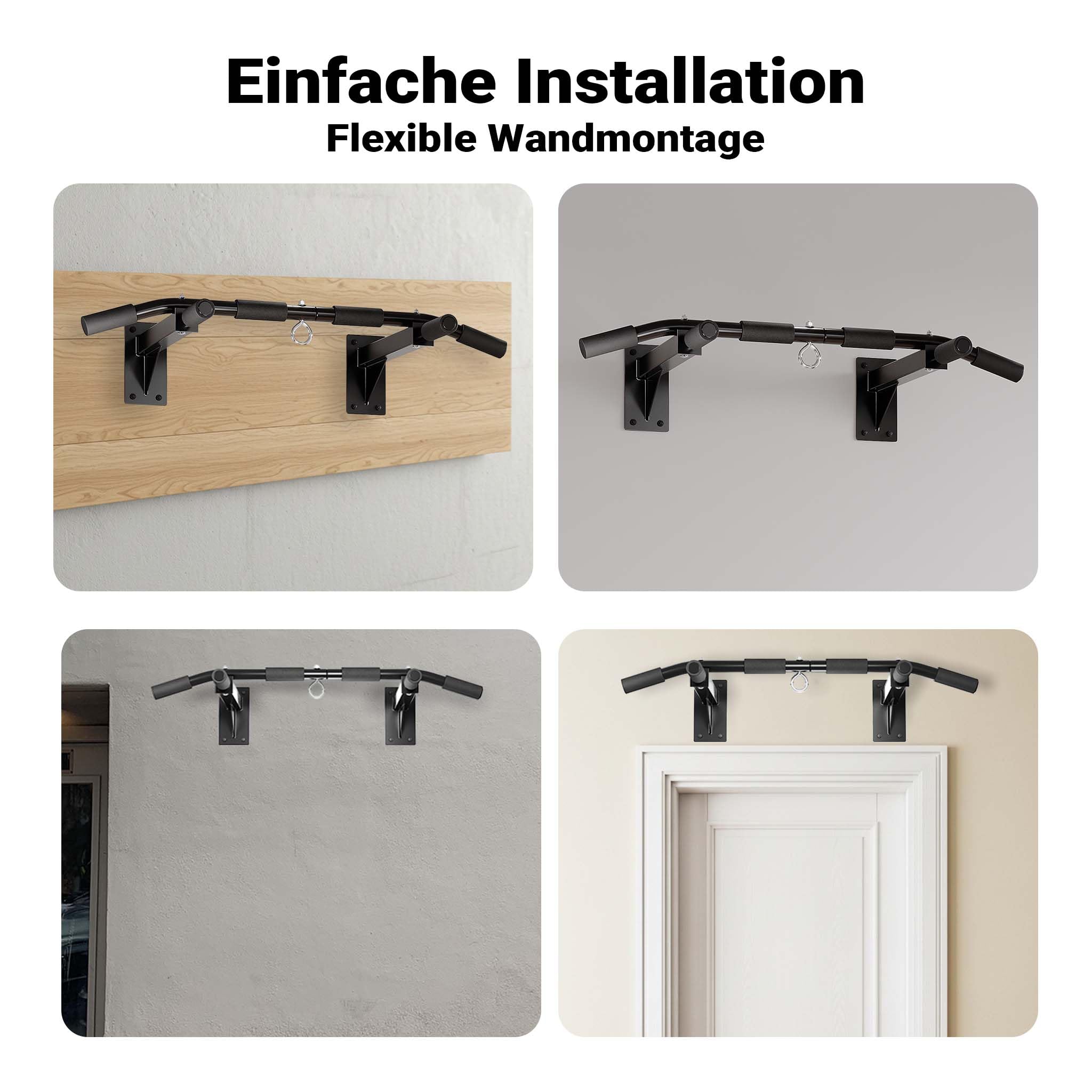 Klimmzugstange zur Wandmontage bis 200 kg, Klimmzug Stange aus Stahl mit gepolsterten Griffen, Fitness Zubehör Pull Up Bar für Training zu Hause, Trainingsstange für verschiedene Sportübungen