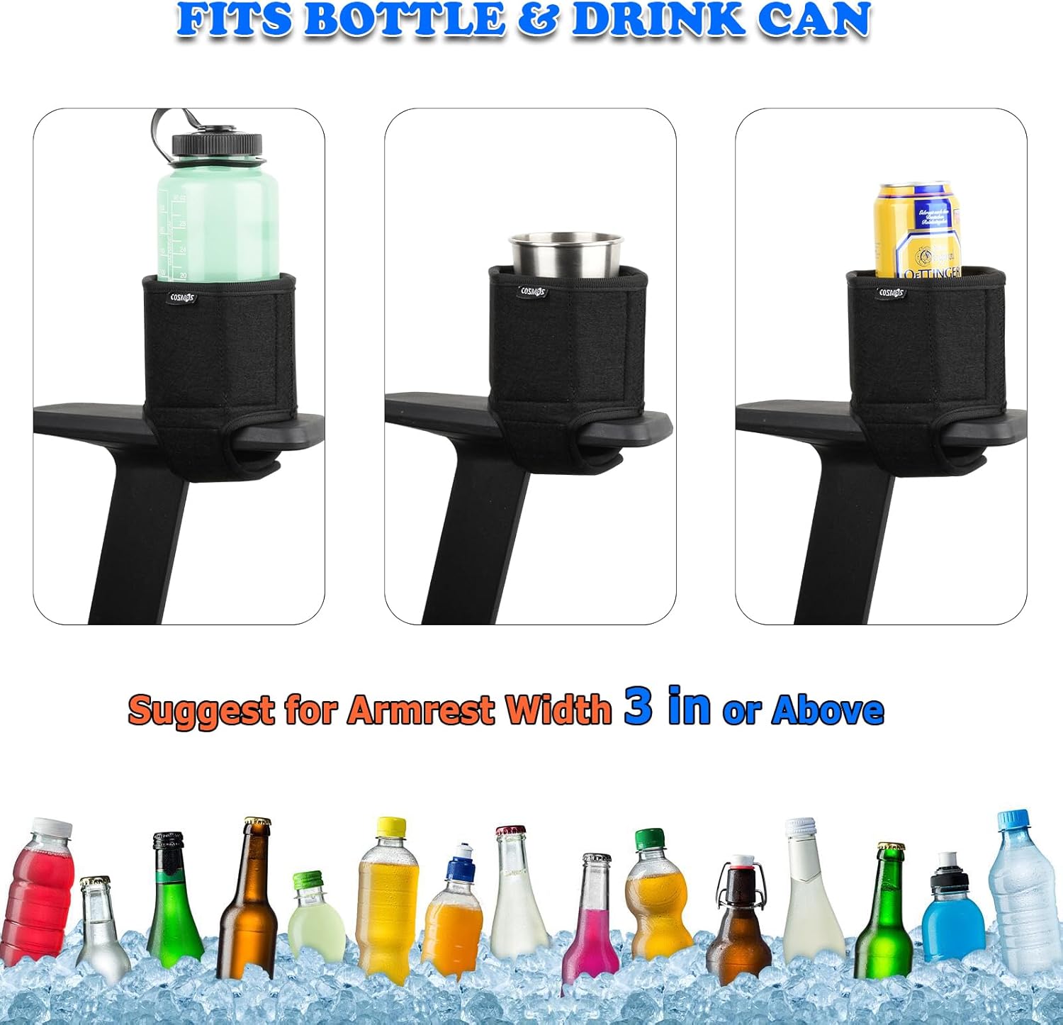 Cosmos Arm Chair Cup Holder Armrest Water Bottle Holder Drink Beverage Can Stand for Armrest Chair, Recliner, Gaming & Office Chairs, Foldable Felt Armchair Coaster Rack, Black Color - Image 2