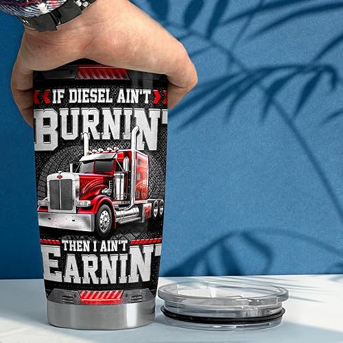 Miniatura 5 de SANDJEST Vaso personalizado para conductor de camión de 20 onzas, 30 onzas, vasos aislados con tapa, taza de viaje para café, taza de camionero,