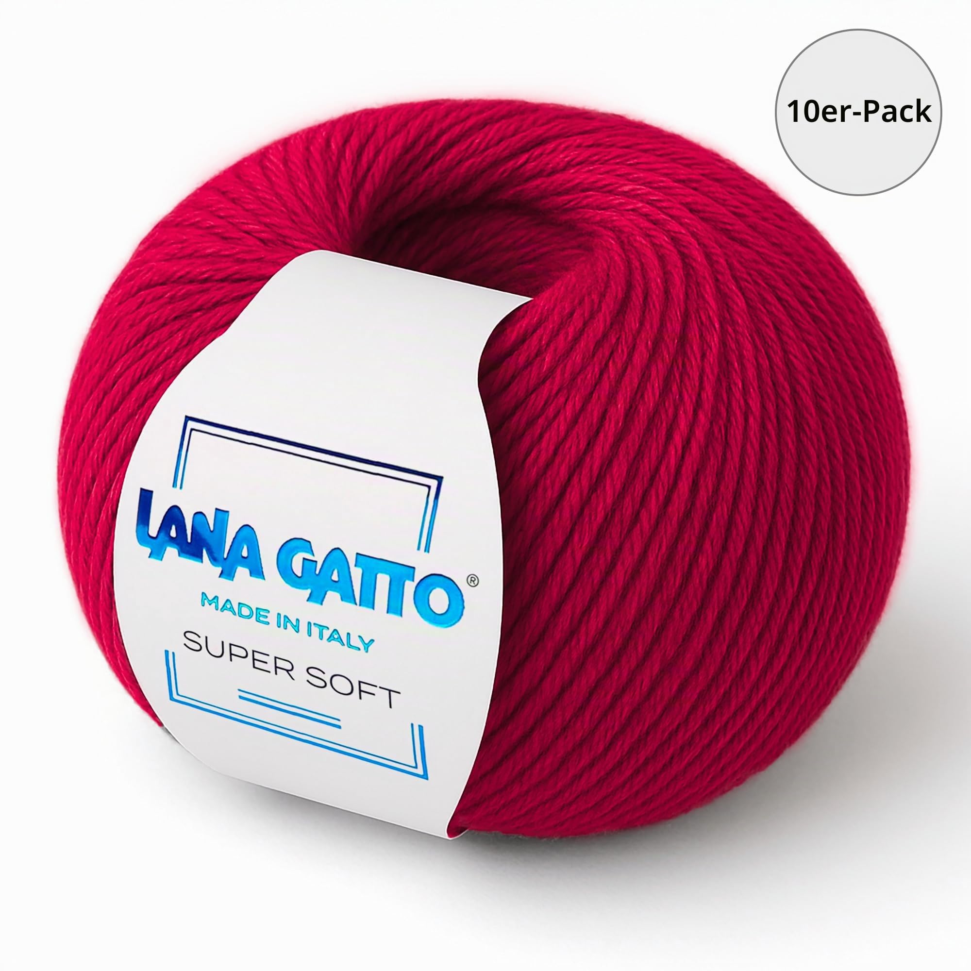 Strickgarn 100% reine Merino-Schurwolle Extra-Fine, line Super Soft von Lana Gatto Made in Italy, hochwertiges Garn zum Häkeln und Handstricken, 500g 1250 Meter, (Rot - 12246, 10)