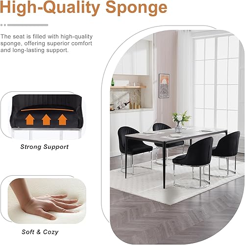 Miniatura 5 de Juego de 2 sillas de comedor de terciopelo, sillas de comedor tapizadas con patas de metal plateado, sillas auxiliares modernas para cocina, silla