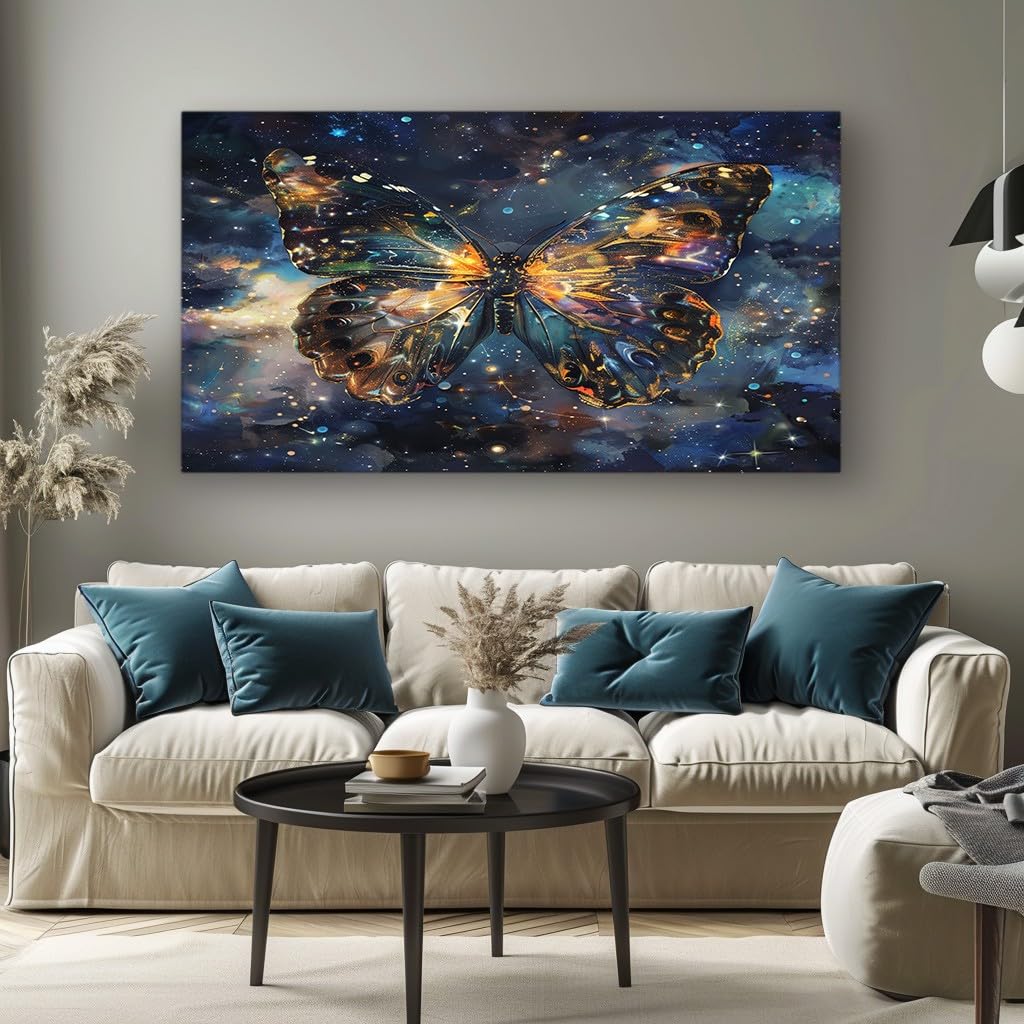 MKBKLI Abstract Canvas Wall Art for Living Room Starry Sky Butterfly Paintings for Bedroom, Office, Kitchen - Home Decor Pictures, 50x100cm