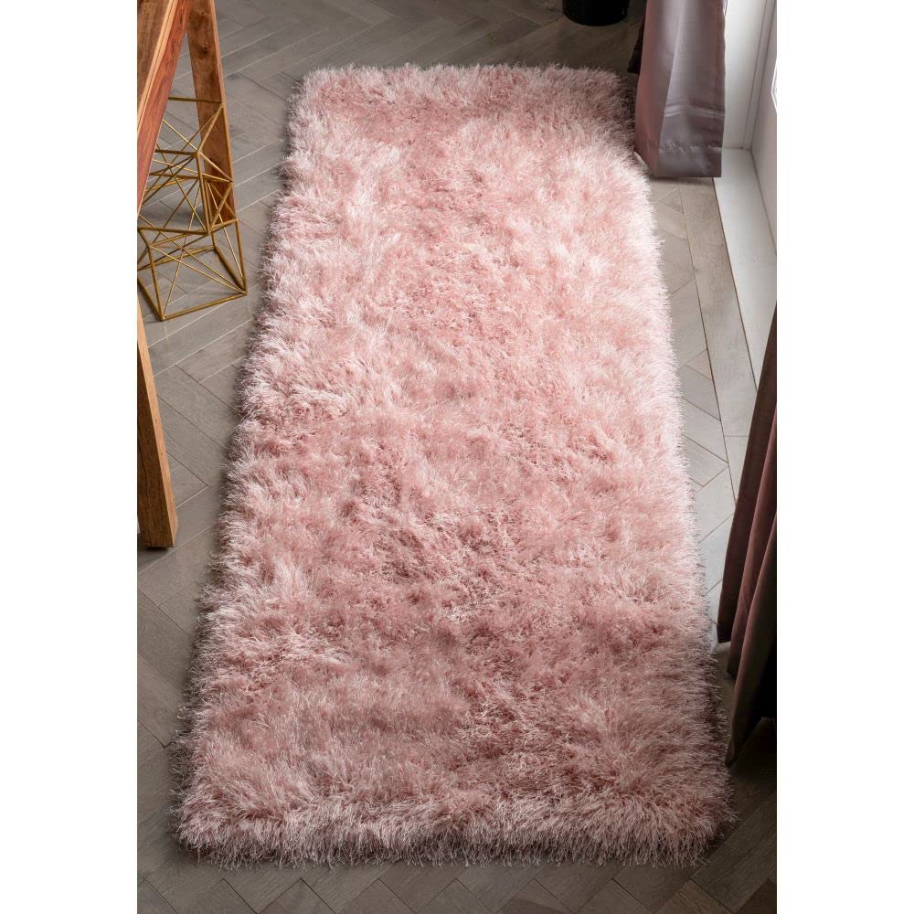 Well Woven Kuki Shag Chie Glam Solid Ultra-Soft Plush Pink Shag 2'7" x 7'3" Runner Rug
