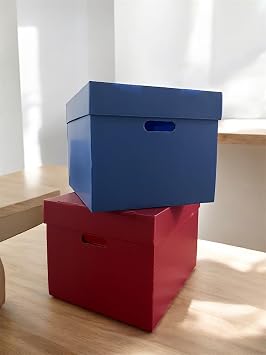 Storage Box 2 Pieces Decorative Storage Box Toy Box Archive Storage Organizer 2 Colors Box (Blue-Red)