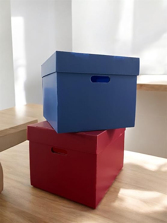 Storage Box 2 Pieces Decorative Storage Box Toy Box Archive Storage Organizer 2 Colors Box (Blue-Red)