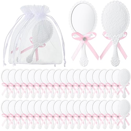 36 juegos de espejos de mano vintage a granel retro en relieve compacto de princesa espejo de maquillaje con asa con bolsas de organza para regalos