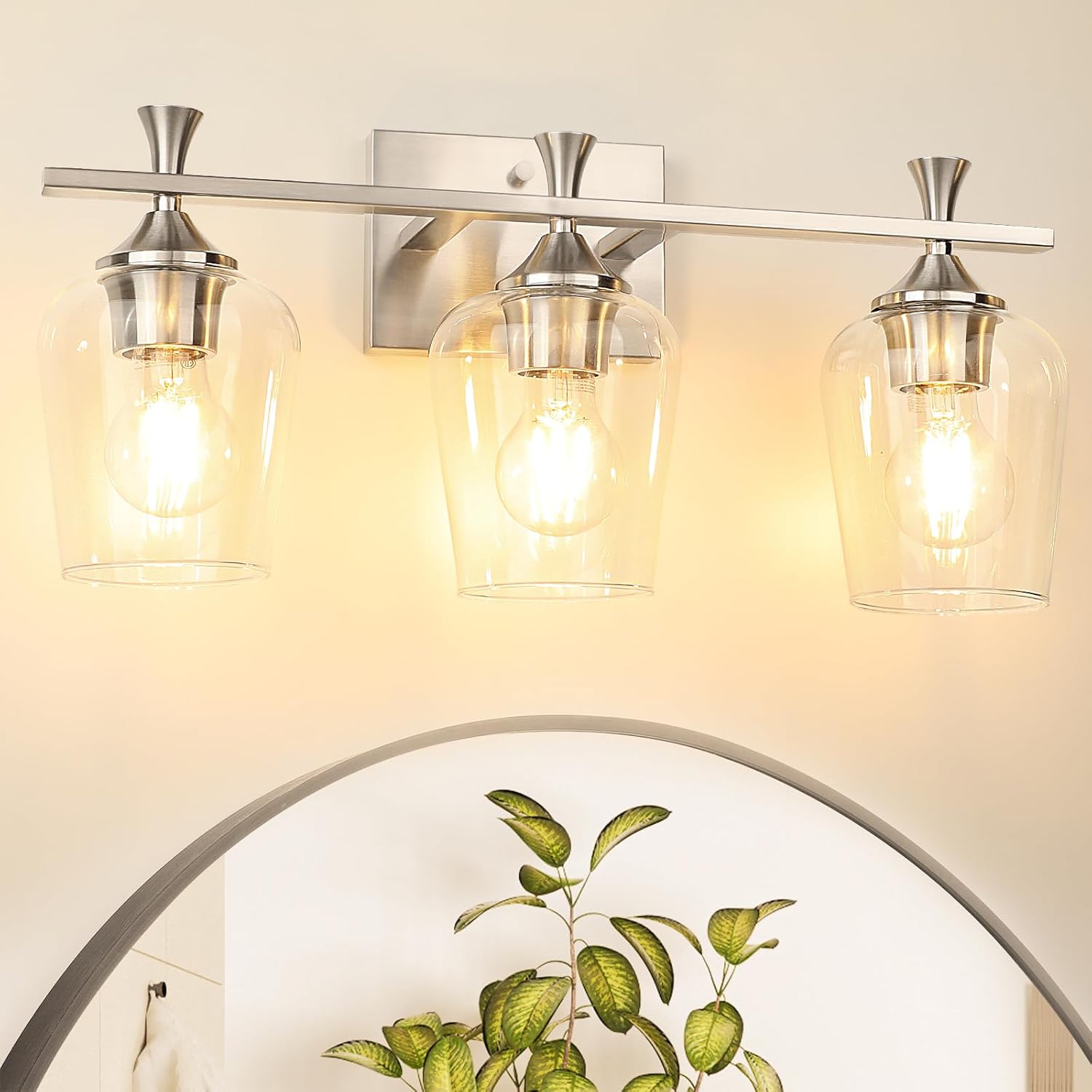 3 Light Bathroom Vanity Light - Gold Bathroom Lighting Fixtures Over Mirror, Modern Wall Sconces with Transparent Glass Lampshade for Bedroom Living Room Kitchen Cabinet Stair Hallway