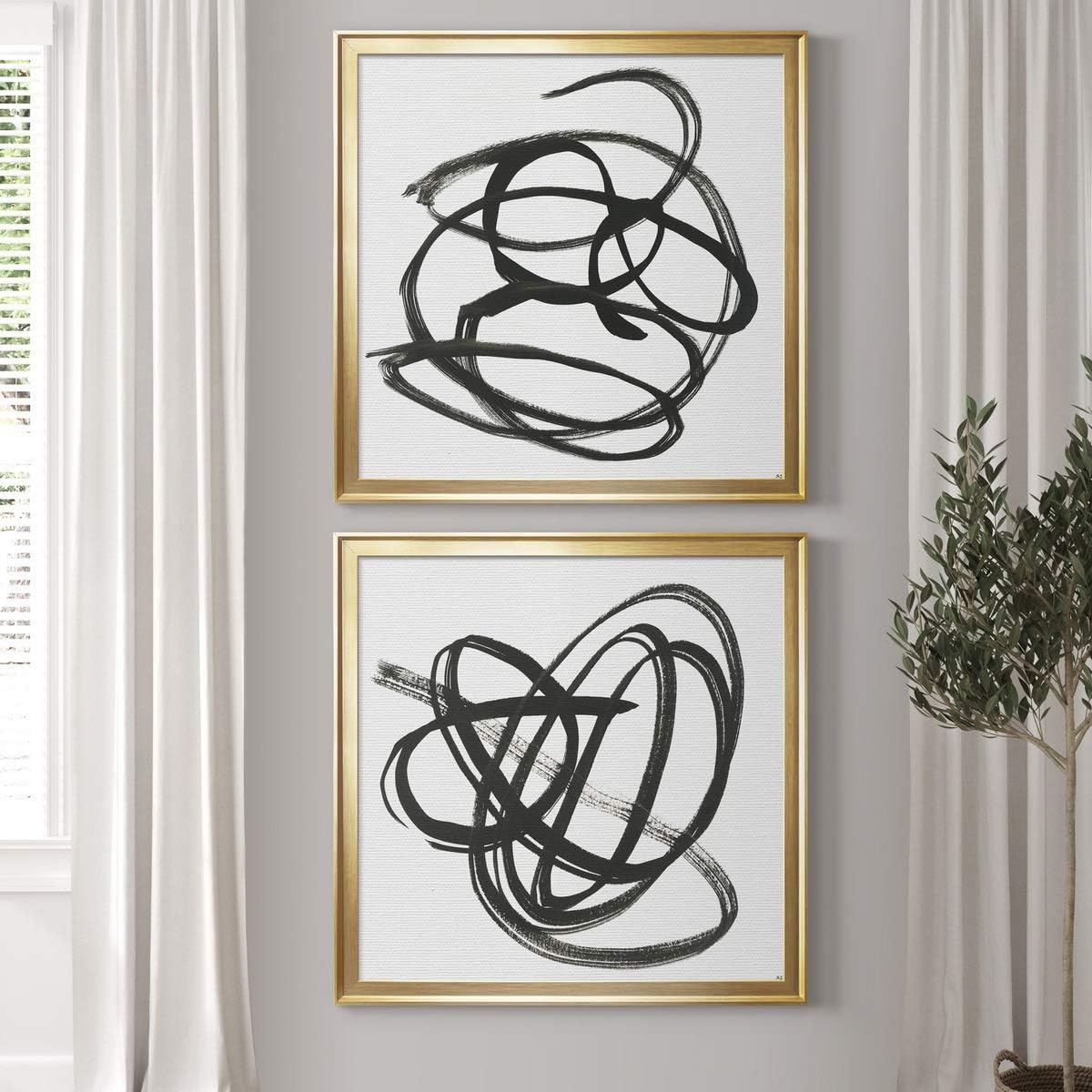 Renditions Gallery, Abstract Wall Art, Along the Path I, Modern Decorations, Premium Gallery Wrapped Print Decor for Office, Bedroom, Home, Ready to Hang, Gold Framed Artwork Set, 18X18