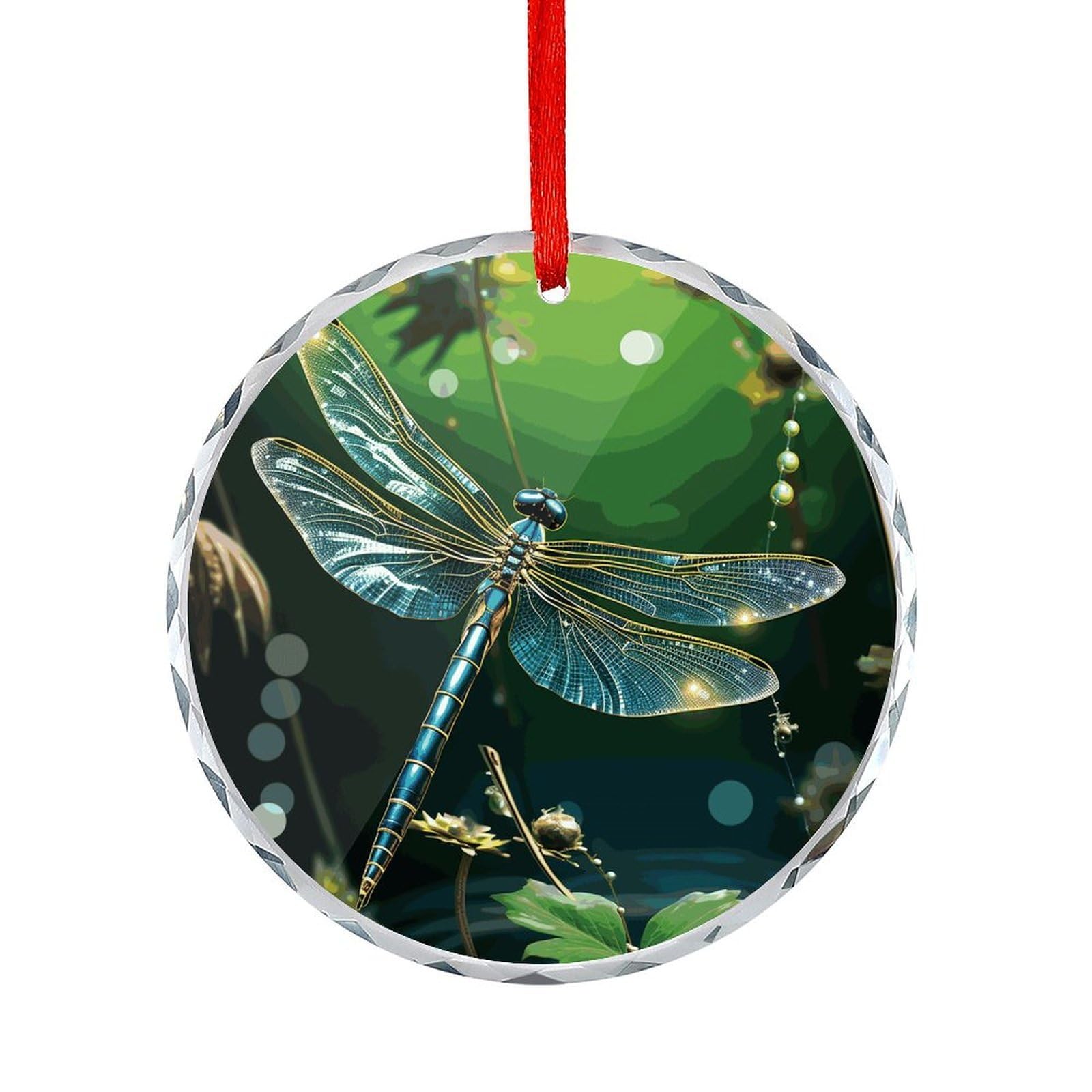 Fodpand Women's Style Dragonfly Green Round Glass Ornament Keepsake Gift Exchange Ideas Car Decor,Christmas Ornaments For Tree Window Garden Ornaments