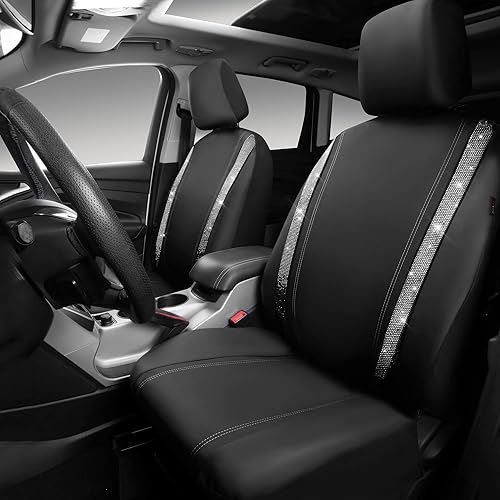 Miniatura 2 de CAR PASS - Funda de asiento de cuero con diamantes, para 2 asientos delanteros interiores, impermeable, universal, para el 95% de autos, camiones y