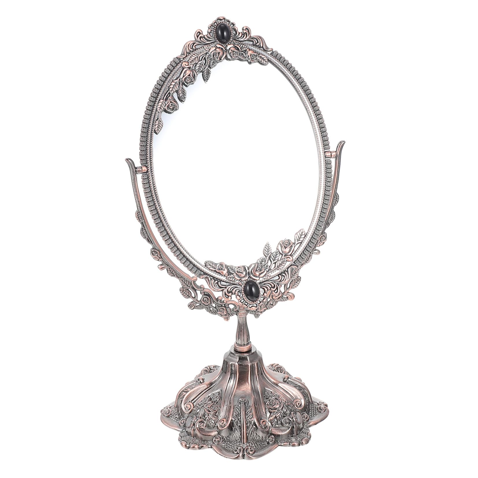 minkissy Doppelseitiger Tischspiegel aus Zinklegierung im Europäischen Stil | Drehbar mit Flachem Standfuß, Hochauflösende Sicht, Geeignet für Make Up und Hochzeit